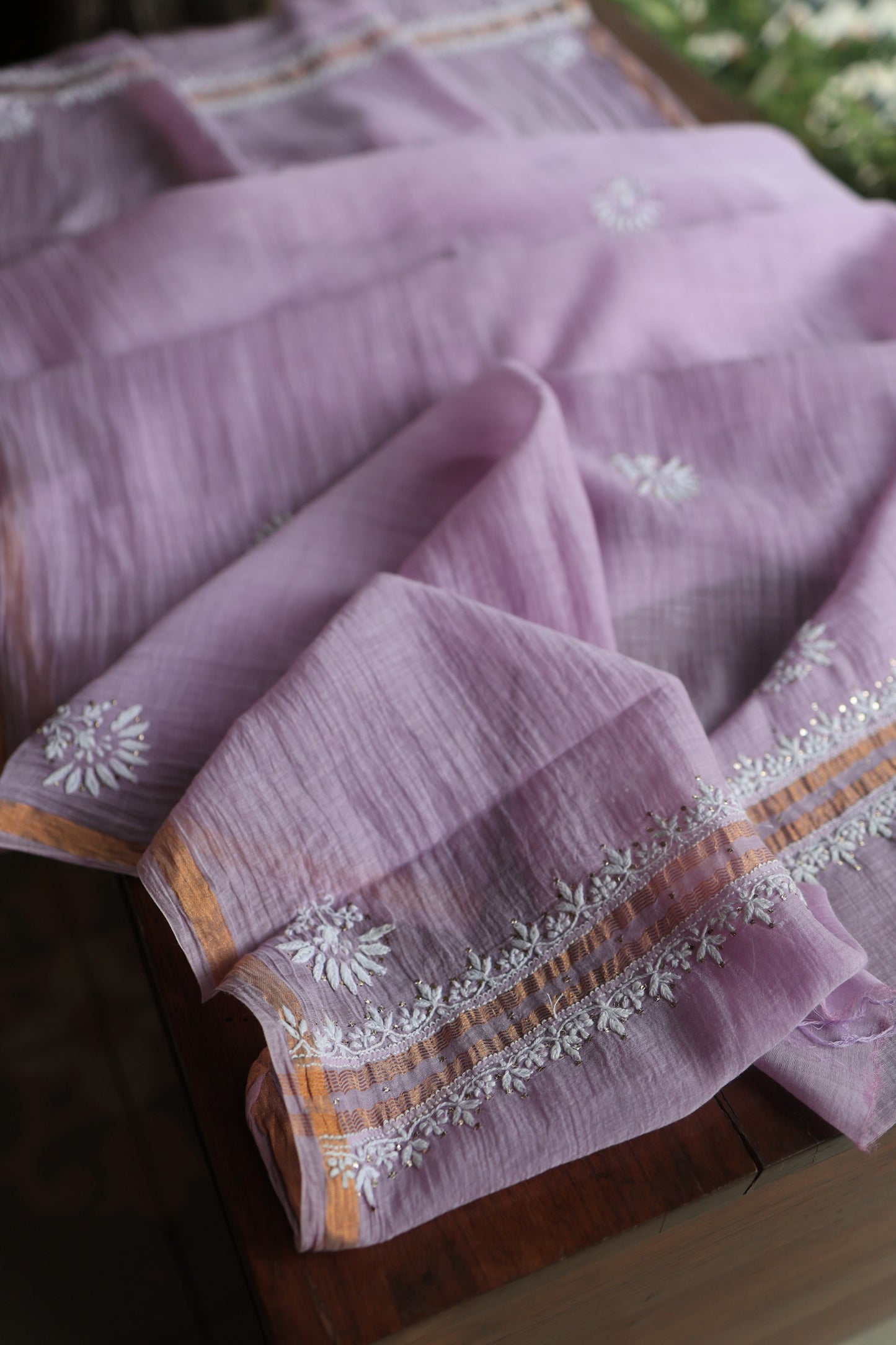 Opera Mauve Mal Cotton Chikankari Unstitched Fabrics With Kamdani