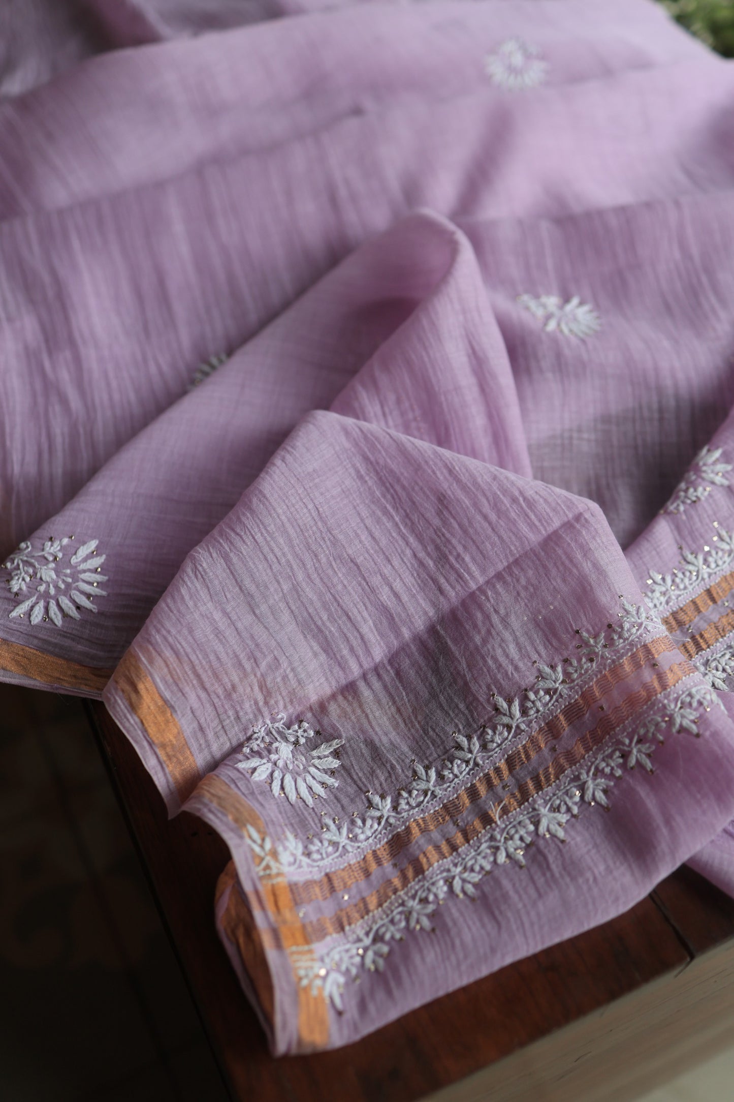 Opera Mauve Mal Cotton Chikankari Unstitched Fabrics With Kamdani