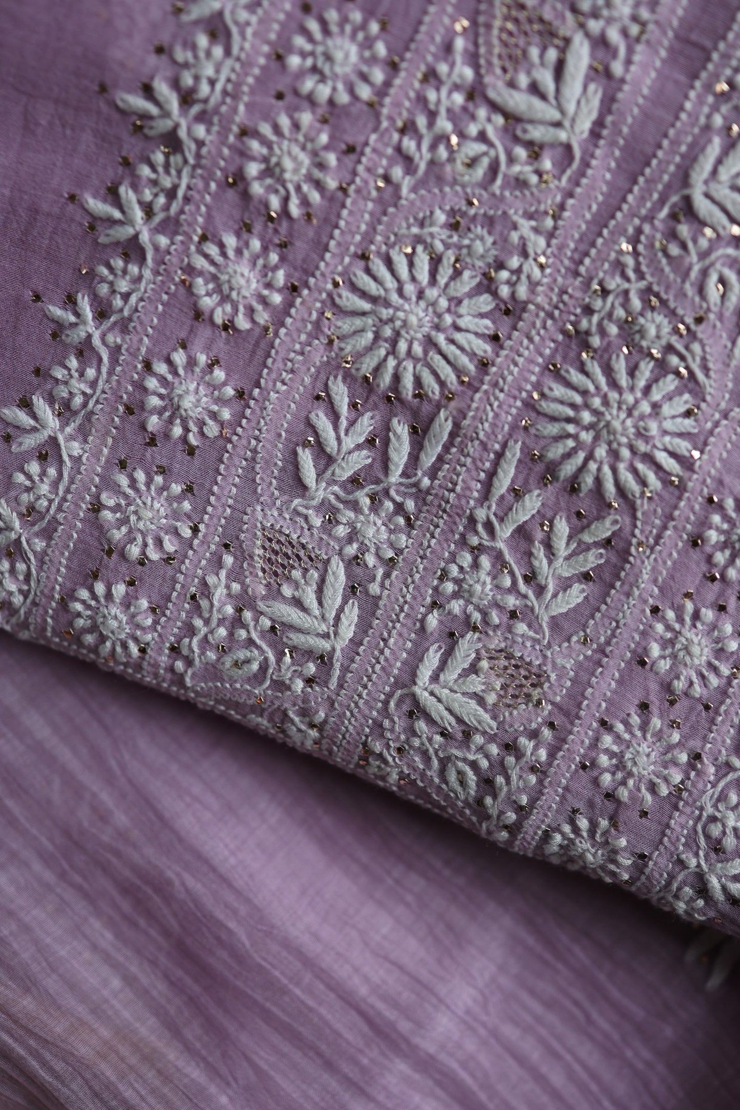 Opera Mauve Mal Cotton Chikankari Unstitched Fabrics With Kamdani