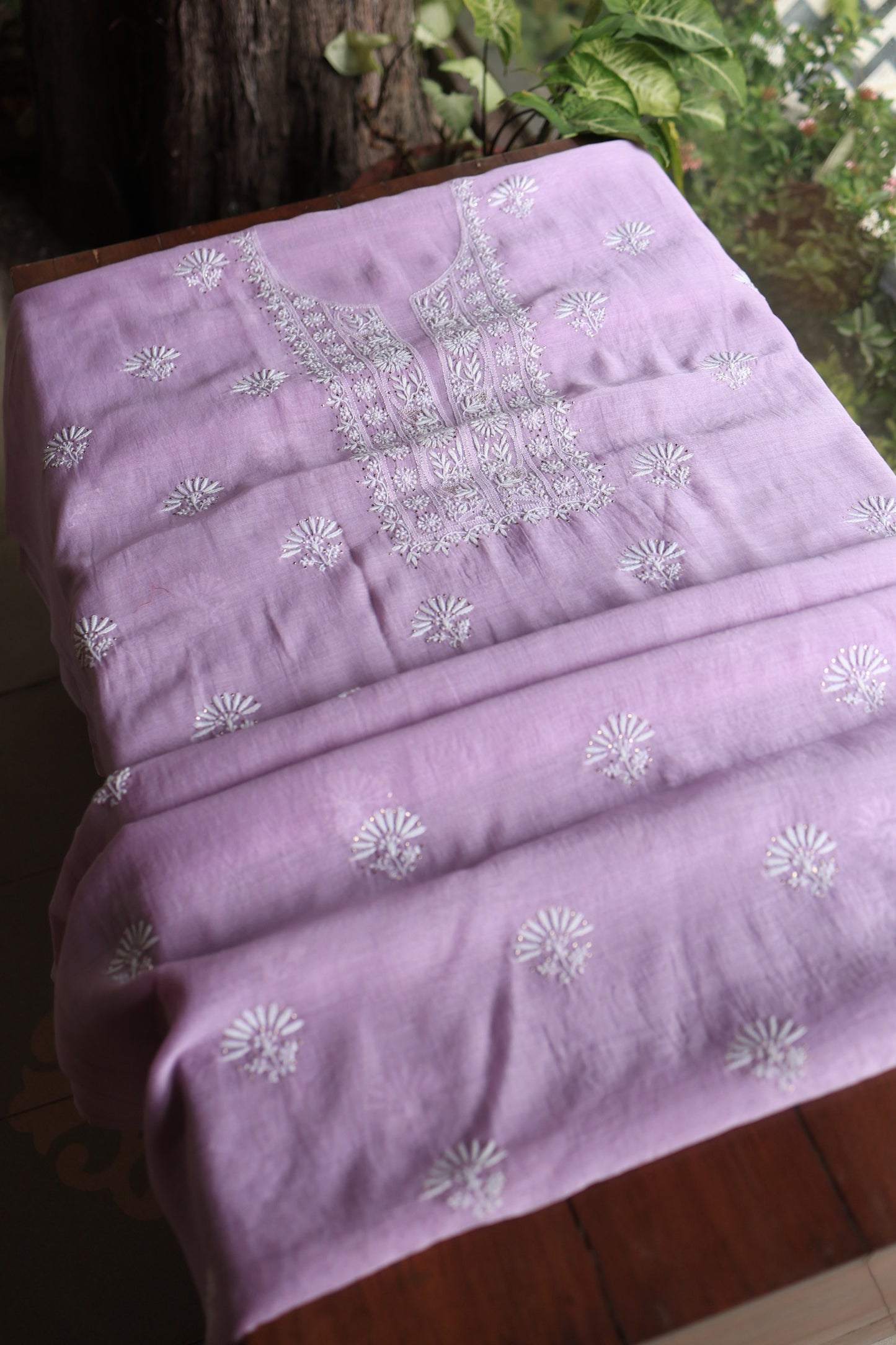 Opera Mauve Mal Cotton Chikankari Unstitched Fabrics With Kamdani