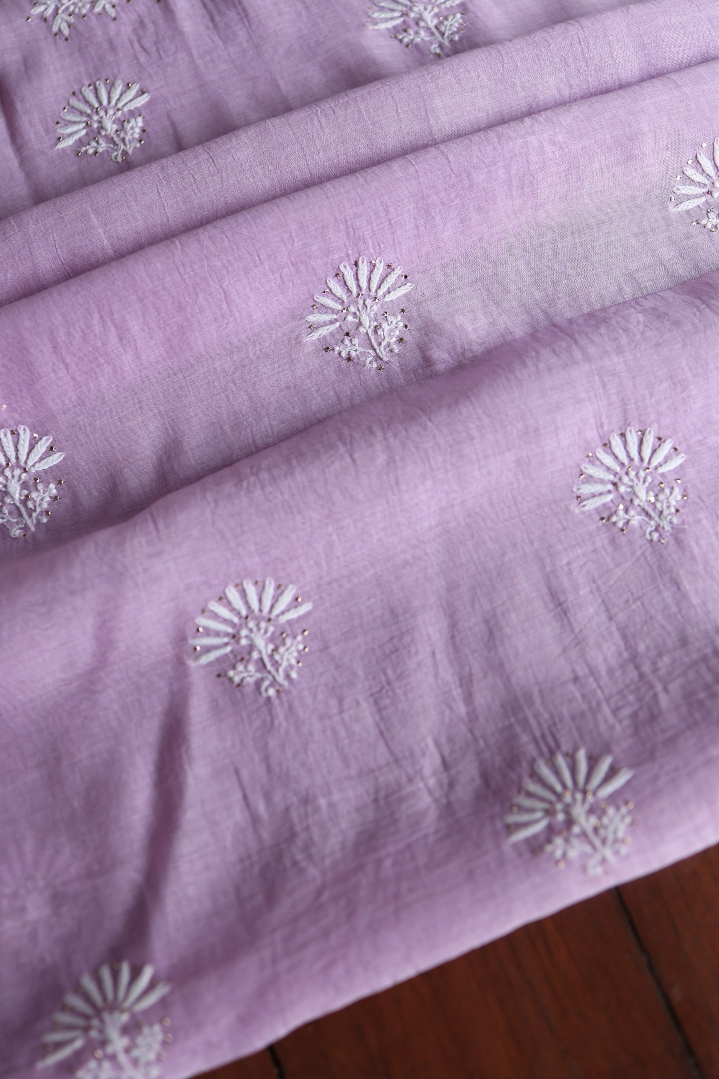 Opera Mauve Mal Cotton Chikankari Unstitched Fabrics With Kamdani