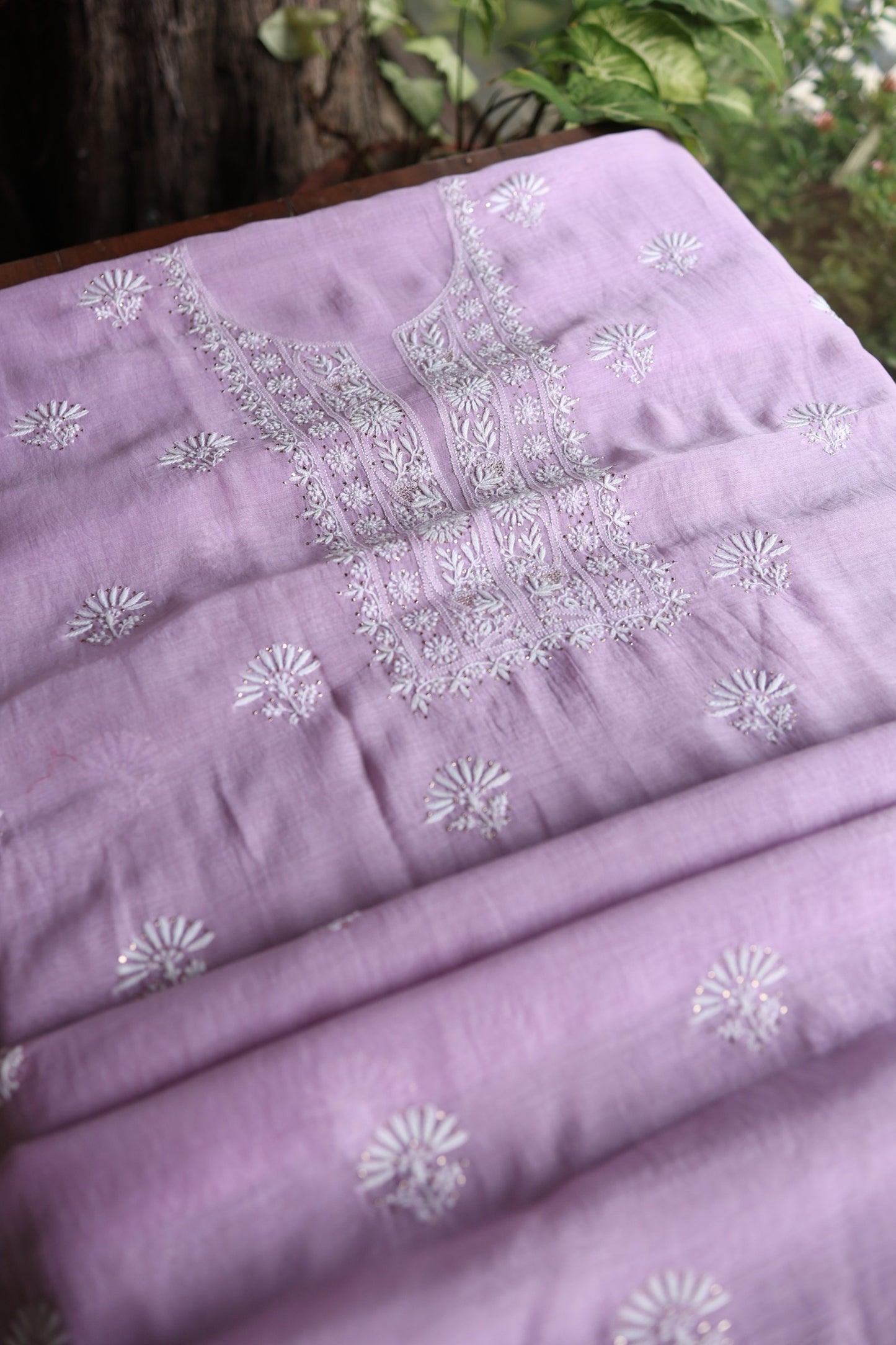 Opera Mauve Mal Cotton Chikankari Unstitched Fabrics With Kamdani