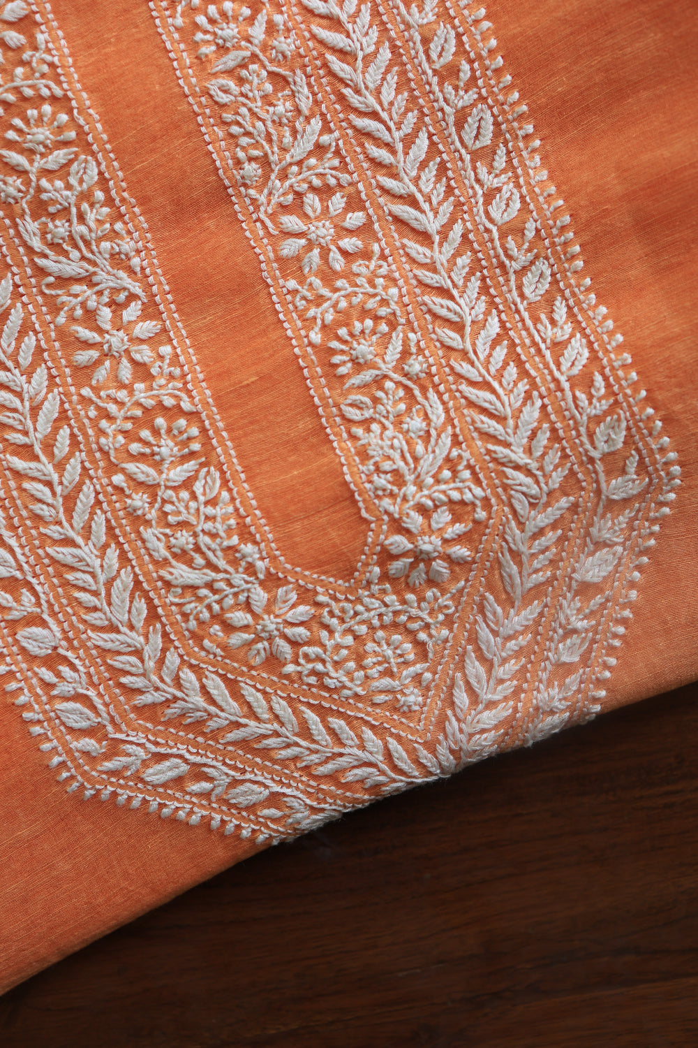 Orange Linen Chikankari Unstitched Men's Kurtas Fabric