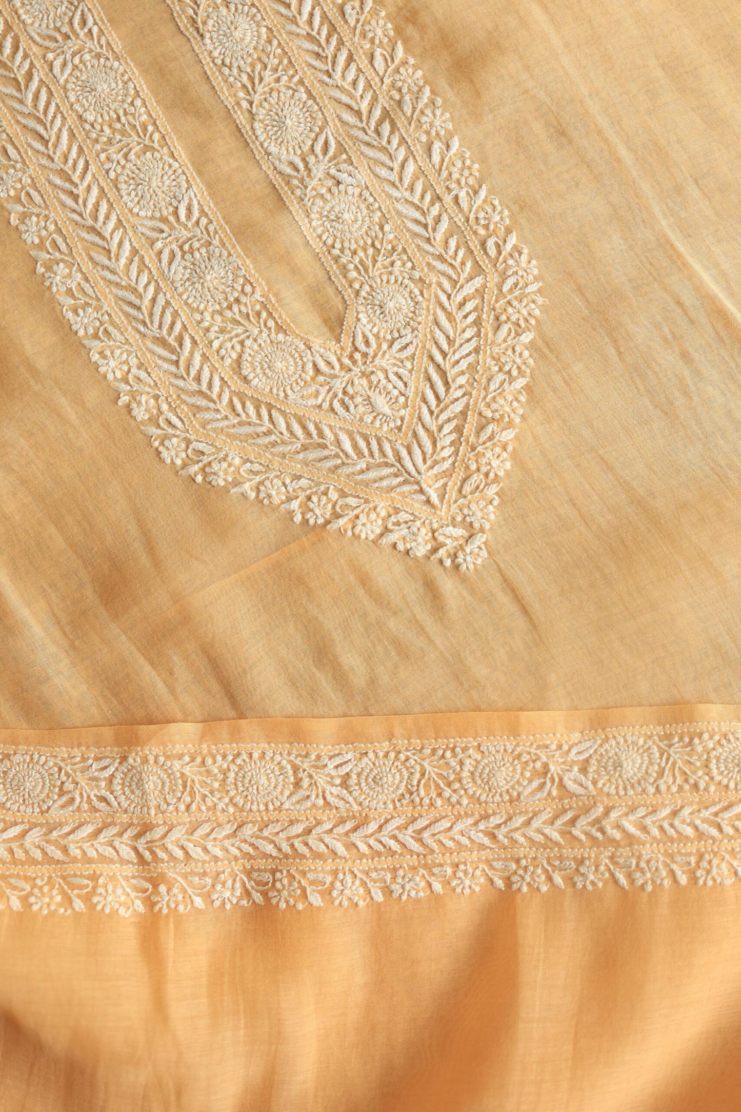 Orange Mulmul Chikankari Unstitched Men's Kurtas Fabrics