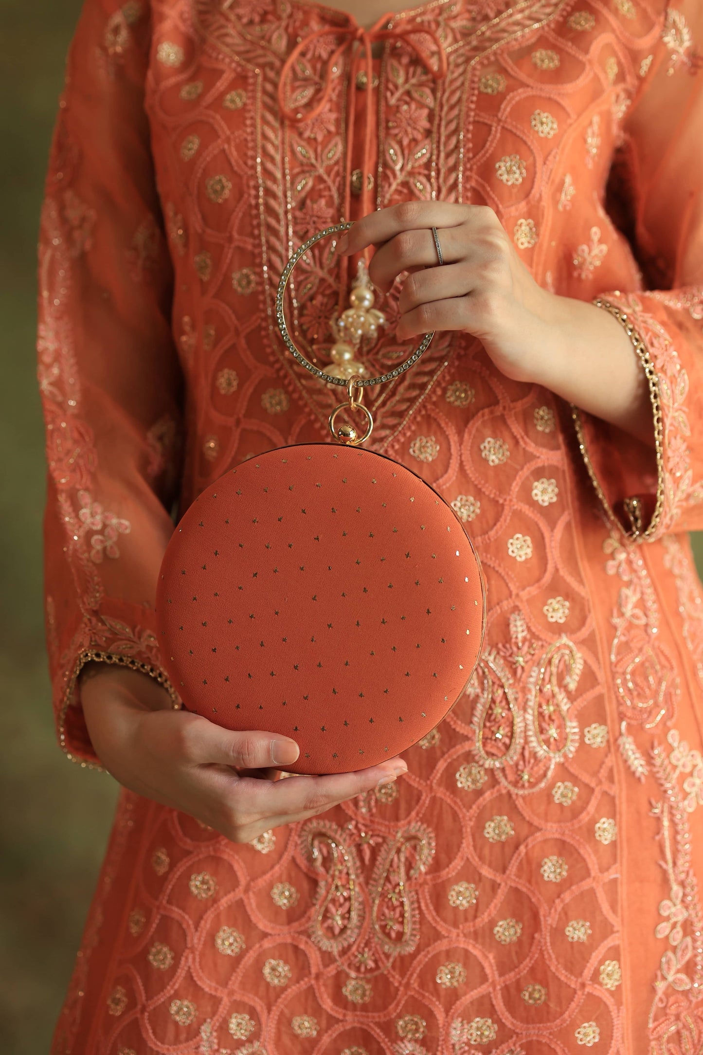 Orange Pure Georgette Mukaish Kamdani Sling Clutch