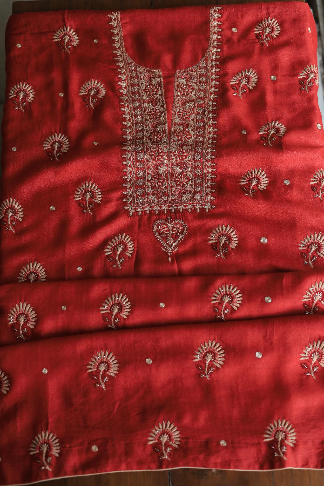 Red Pashmina x Chikankari Fabrics