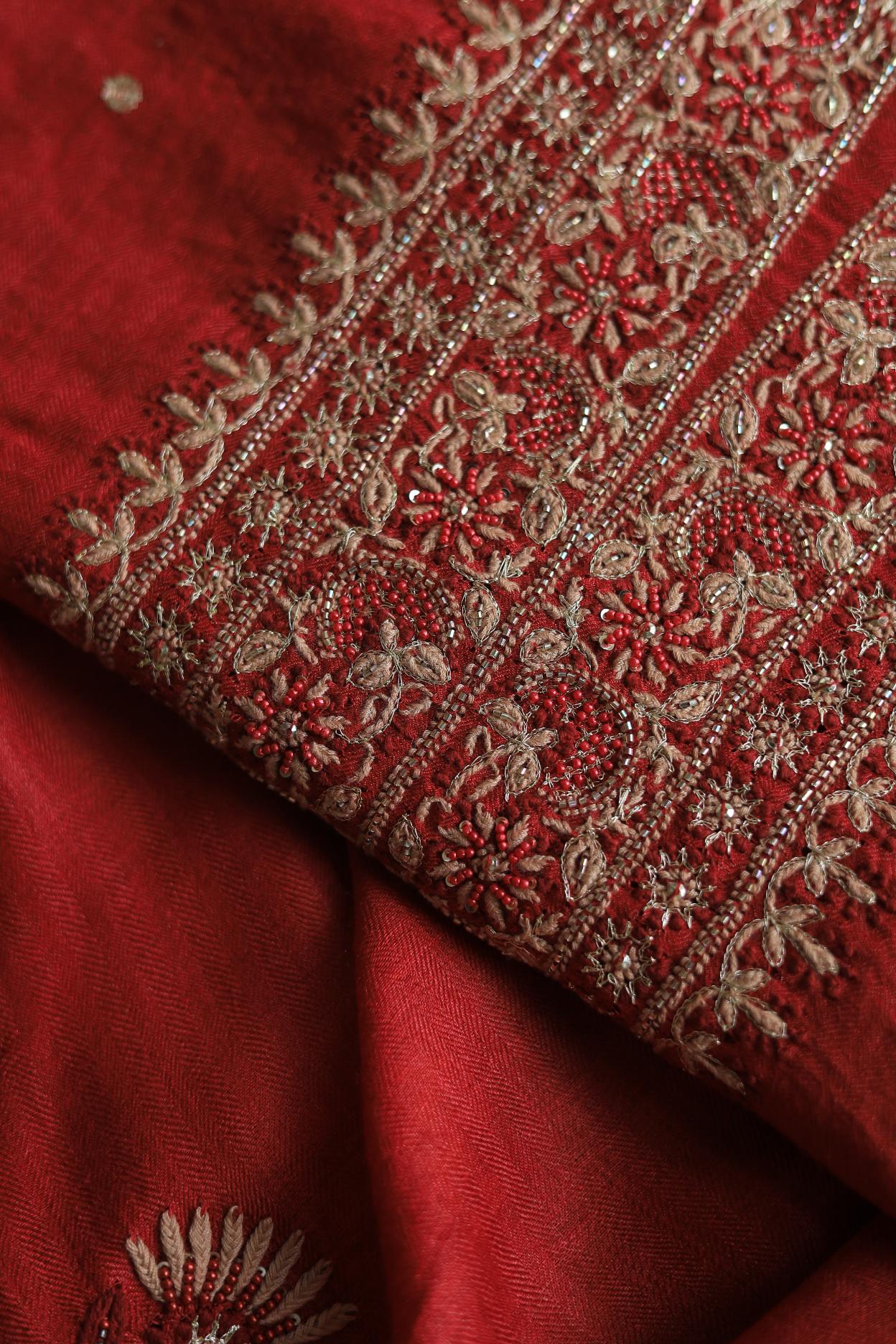 Red Pashmina x Chikankari Fabrics