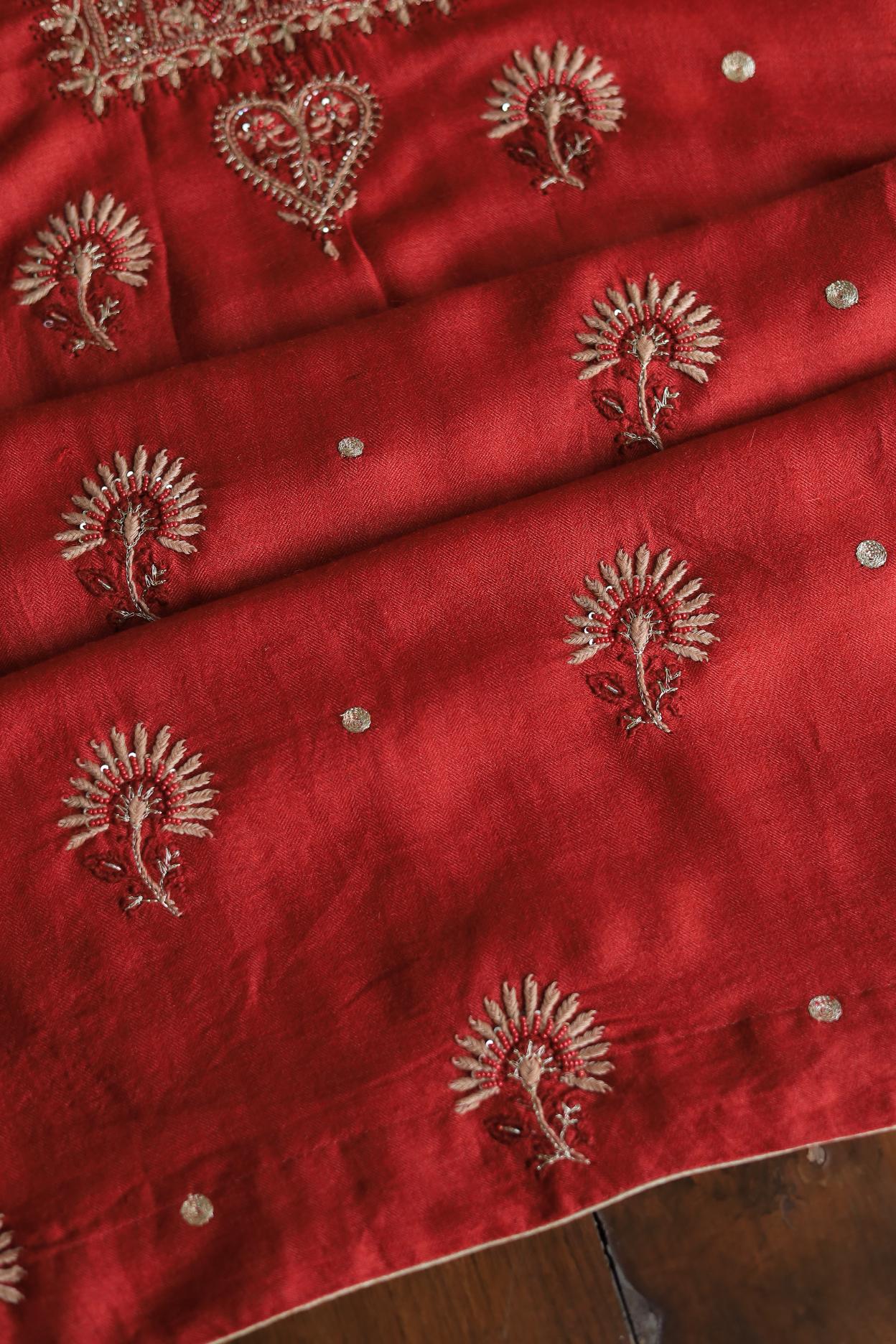 Red Pashmina x Chikankari Fabrics