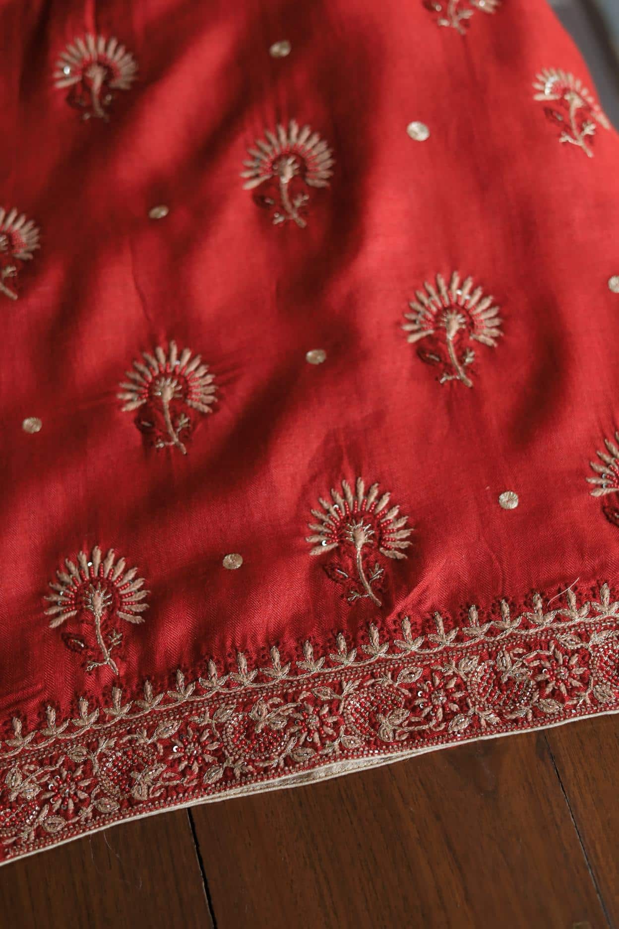Red Pashmina x Chikankari Fabrics