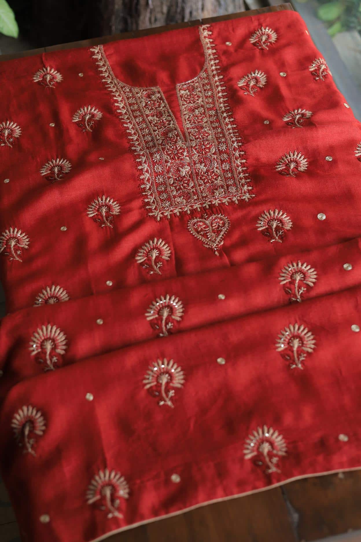 Red Pashmina x Chikankari Fabrics