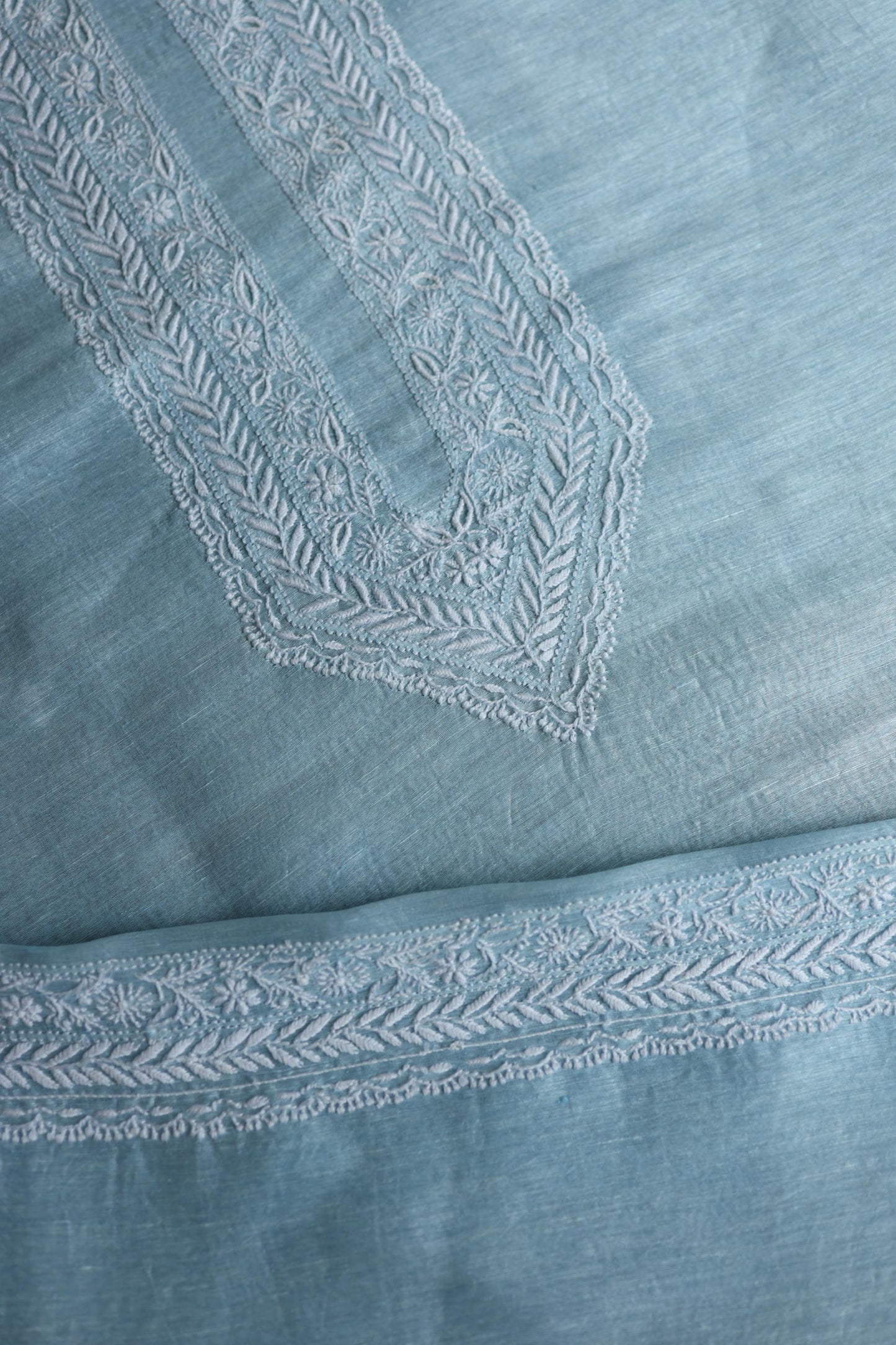 Pastel Blue Linen Chikankari Unstitched Men's Kurtas Fabric