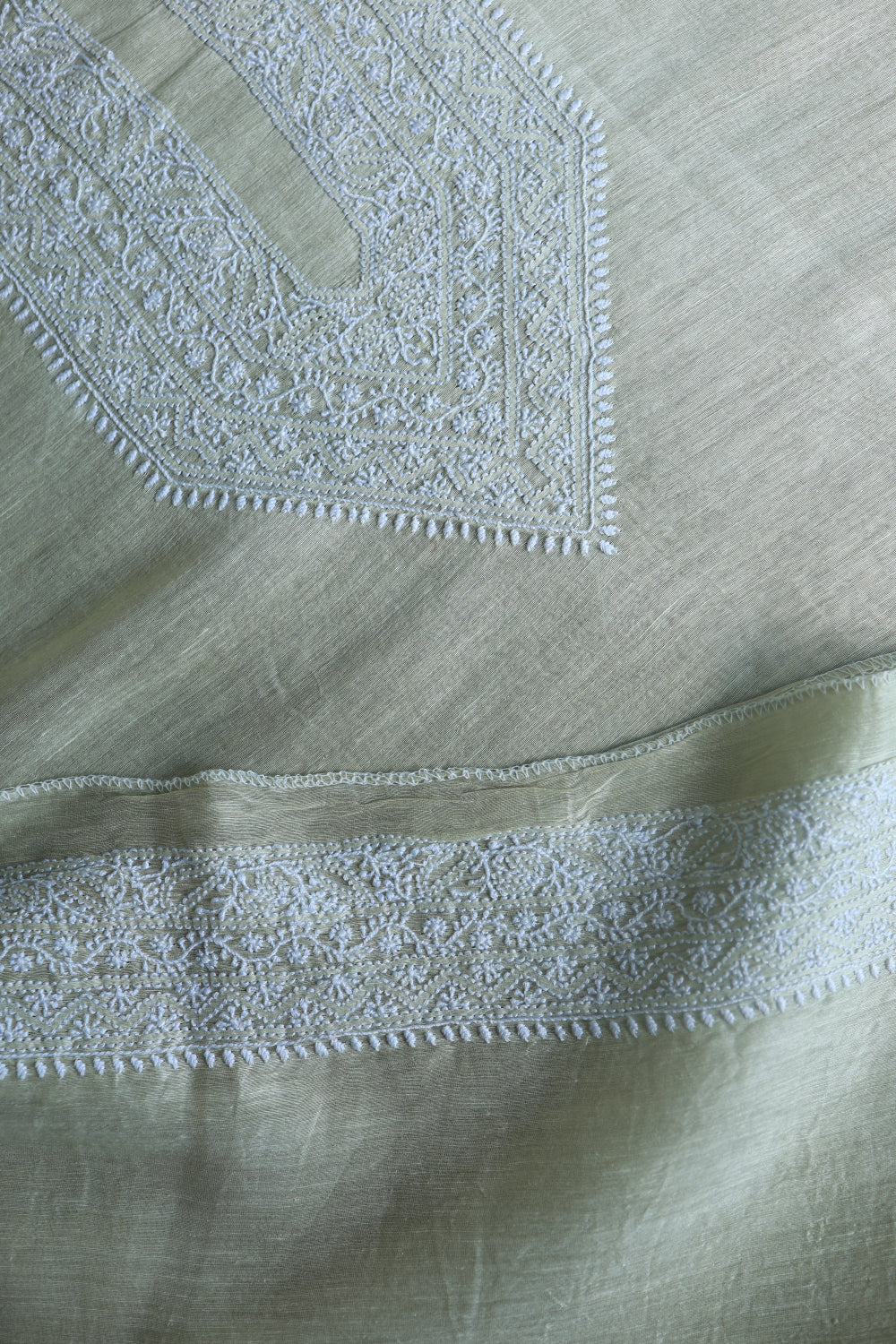 Pastel Green Linen Chikankari Unstitched Men's Kurtas Fabric