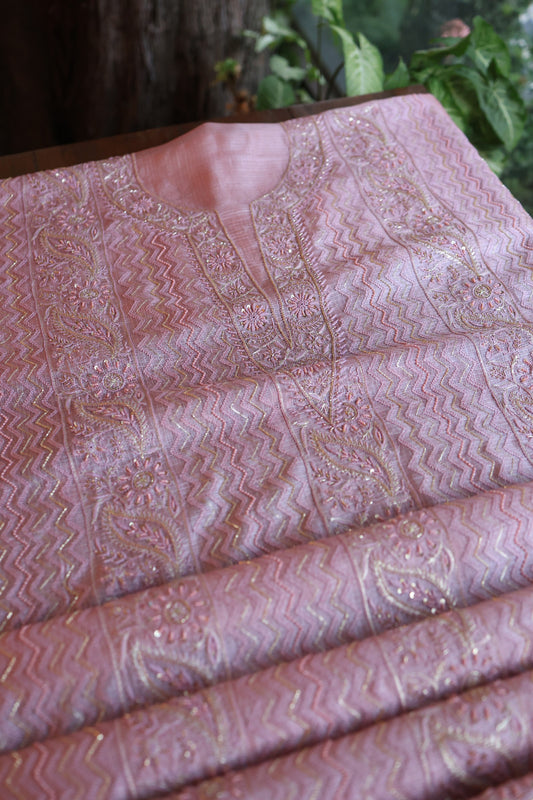 Pastel Mauve Rasm Kota Tussar Chikankari Unstitched Chikankari Fabrics