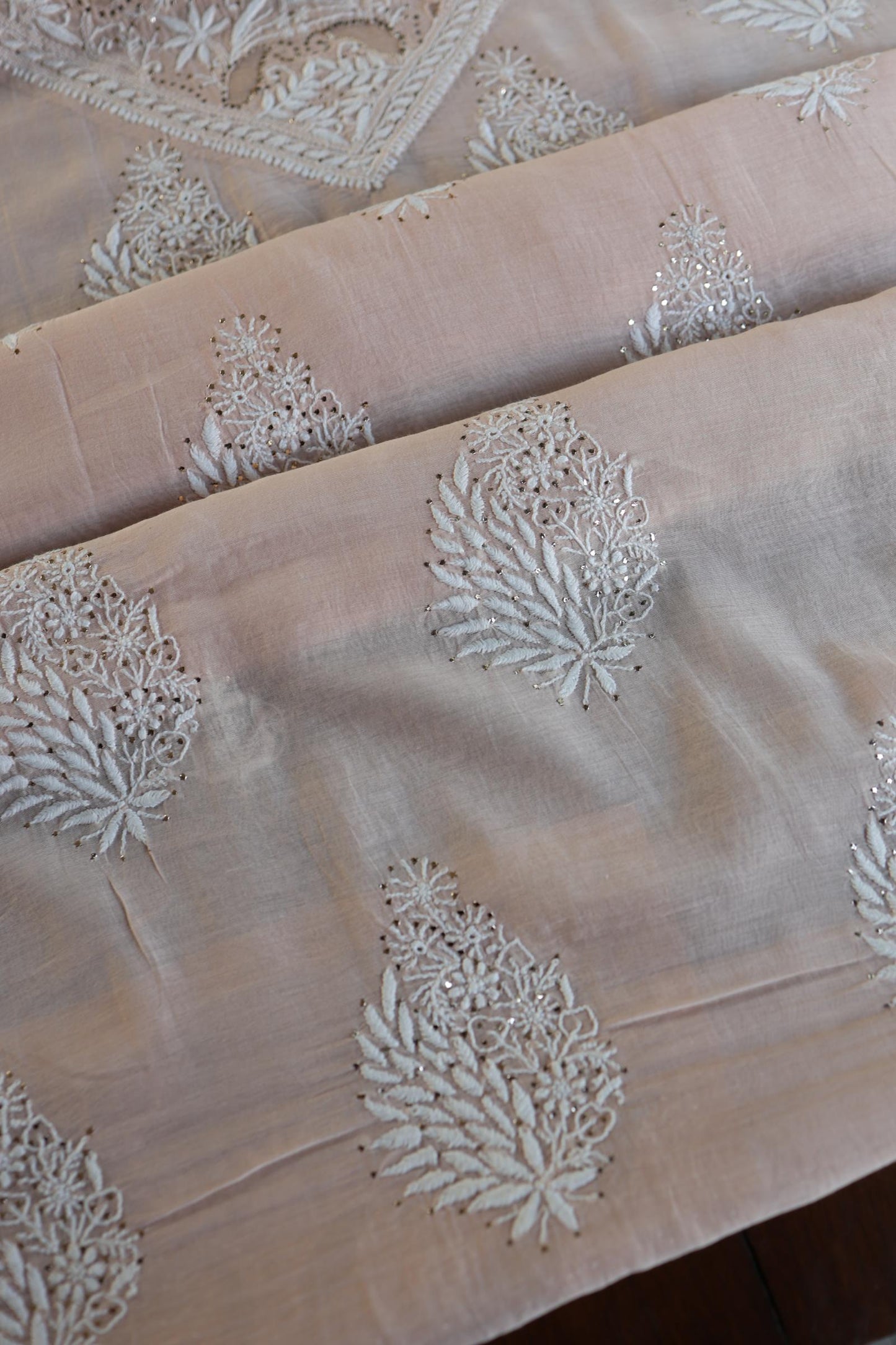 Pastel Peach Daraz Chikankari Kurta Fabrics