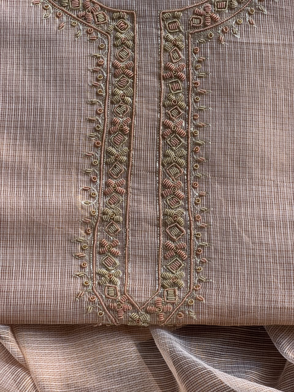 Pastel Pink Shade Shade Tissue Kota Chikankari Unstitched Fabric