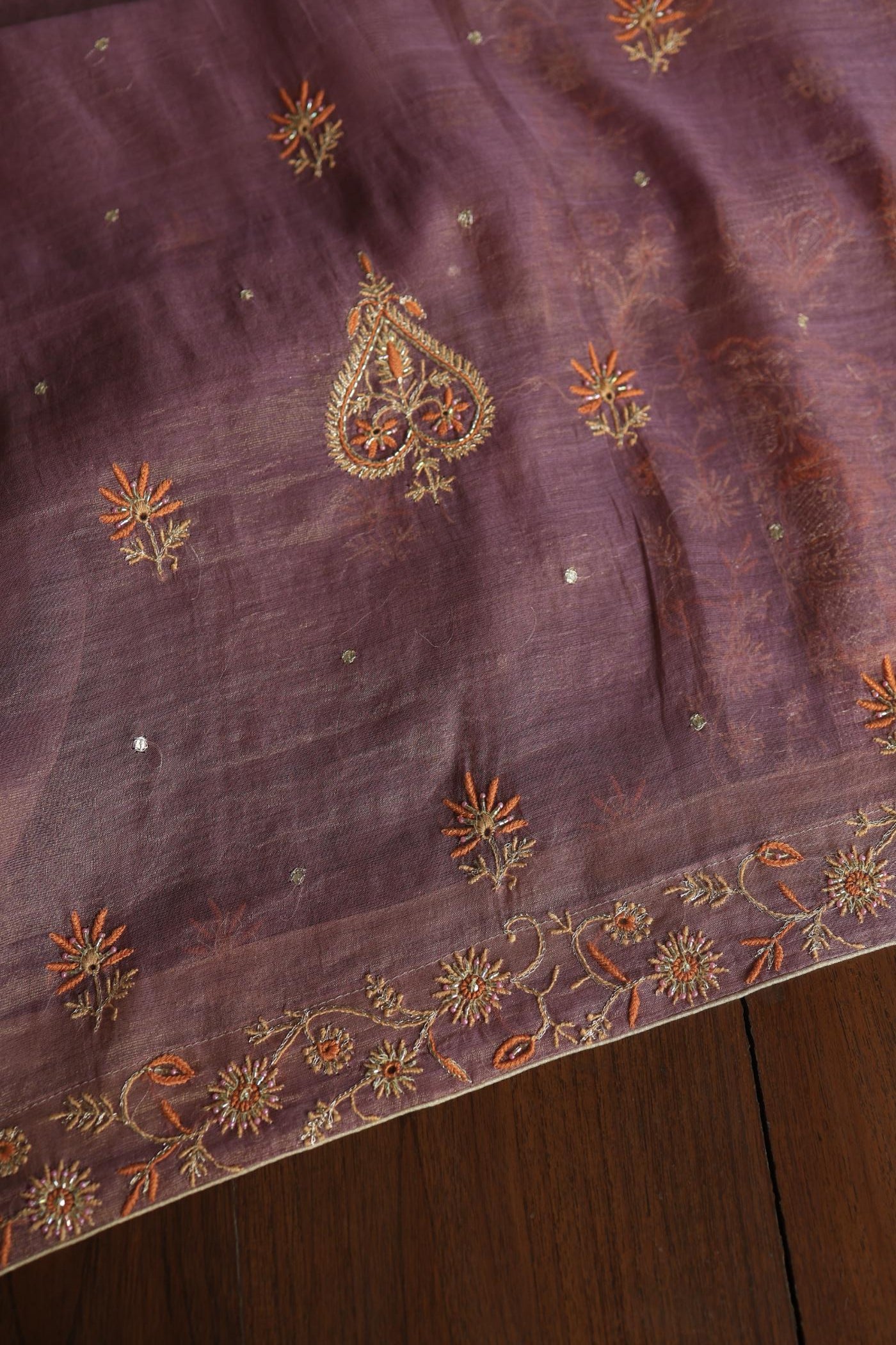 Dull Purple Tissue Silk Chikankari Unstitched Fabric