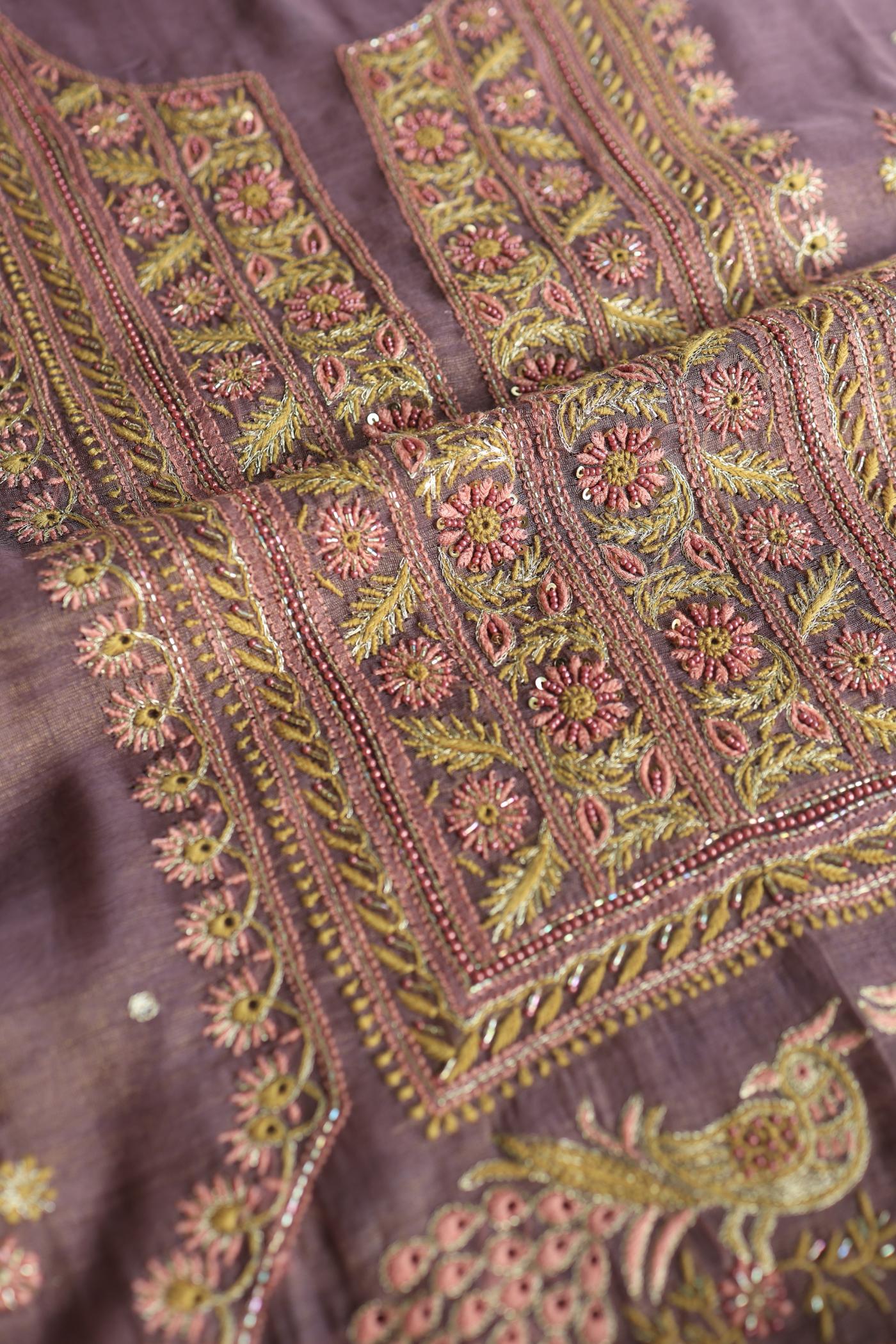 Pastel Purple Tissue Silk Chikankari Unstitched Fabric