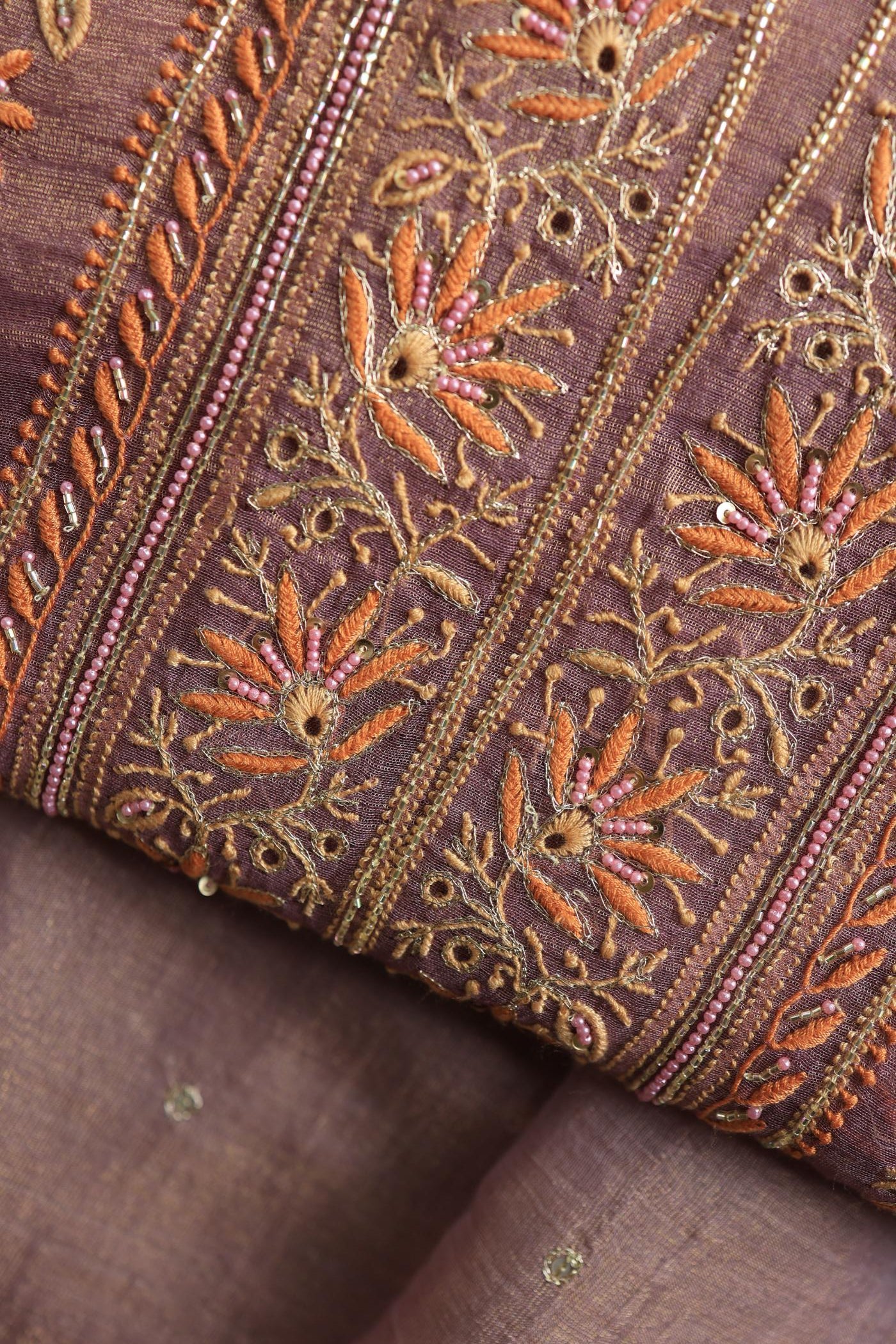 Pastel Purple Tissue Silk Chikankari Unstitched Fabric