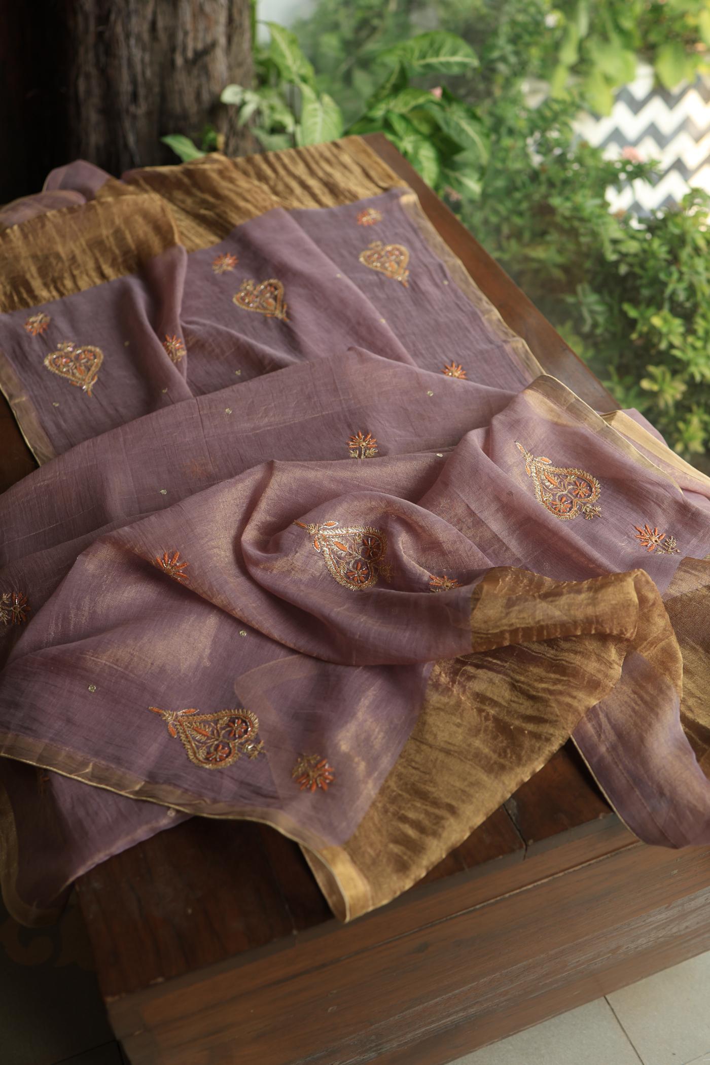 Dull Purple Tissue Silk Chikankari Unstitched Fabric