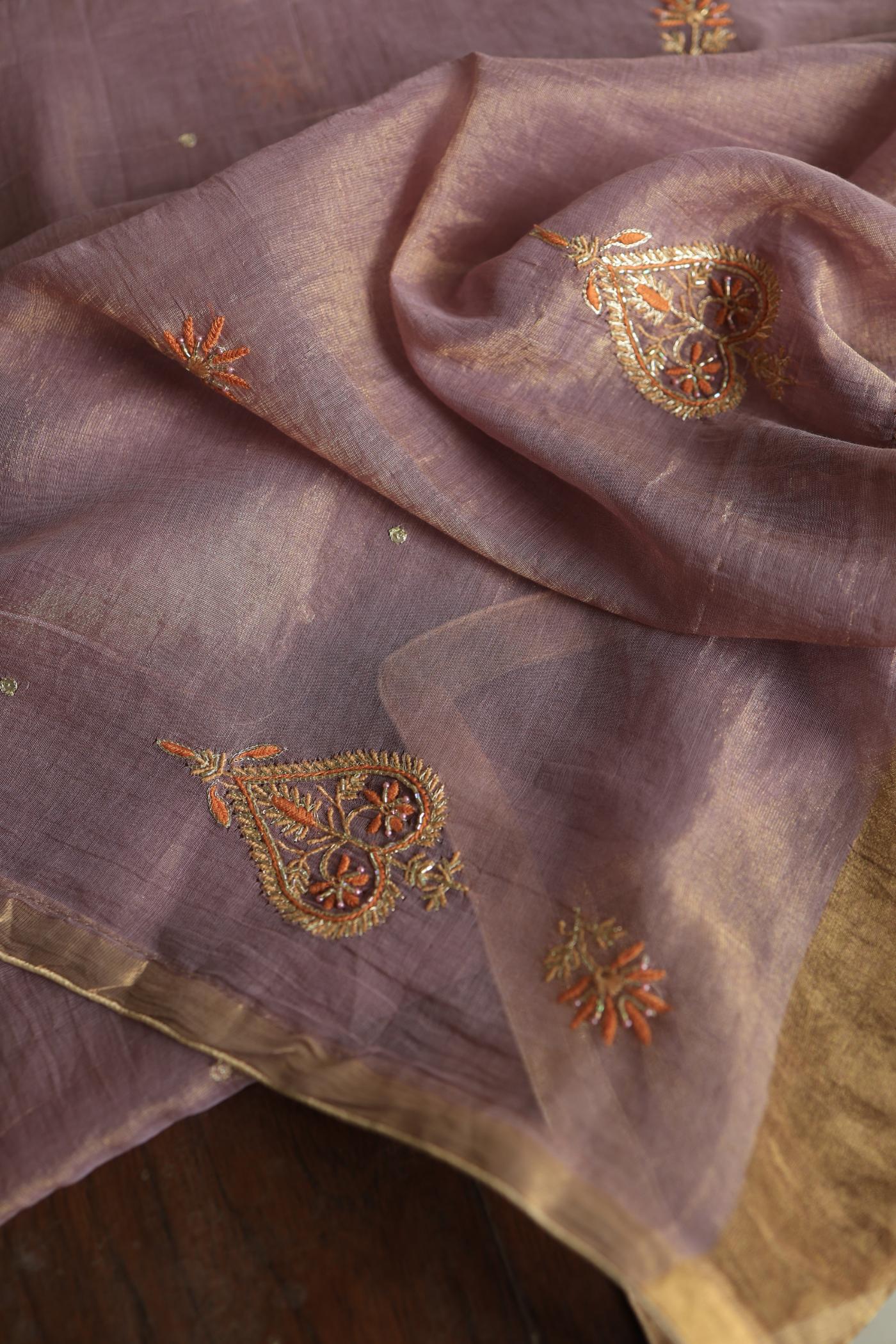 Dull Purple Tissue Silk Chikankari Unstitched Fabric