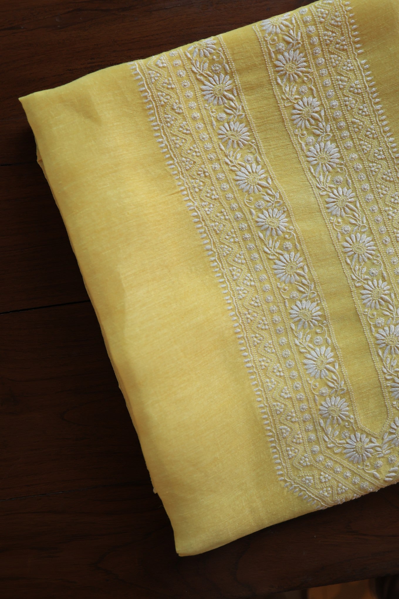 Pastel Yellow Linen Chikankari Unstitched Men's Kurtas Fabric