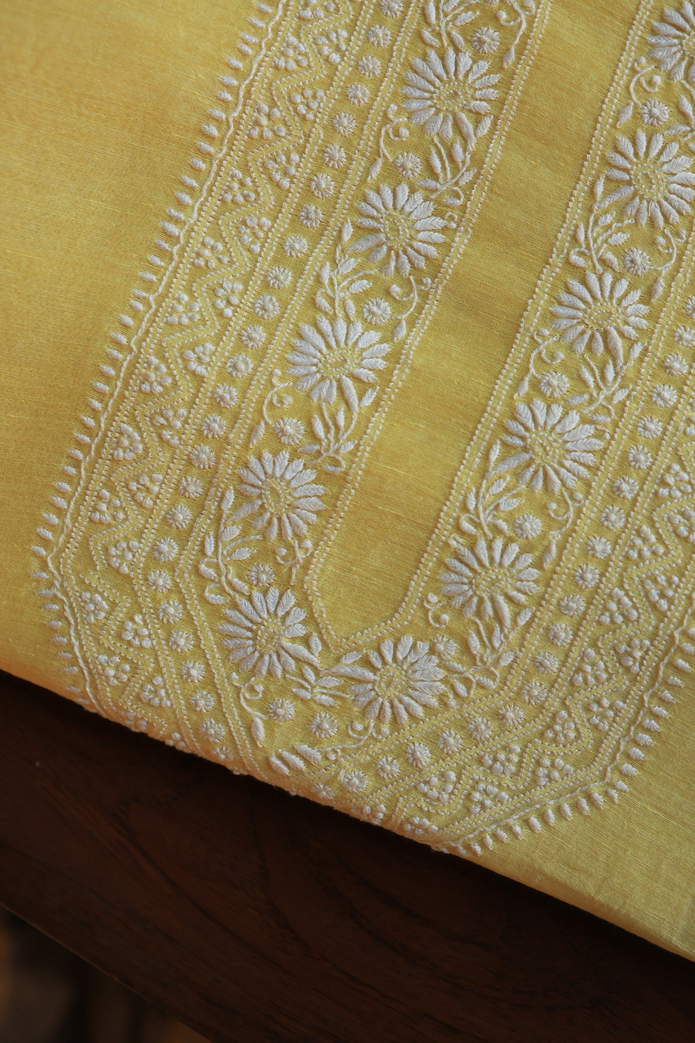 Pastel Yellow Linen Chikankari Unstitched Men's Kurtas Fabric