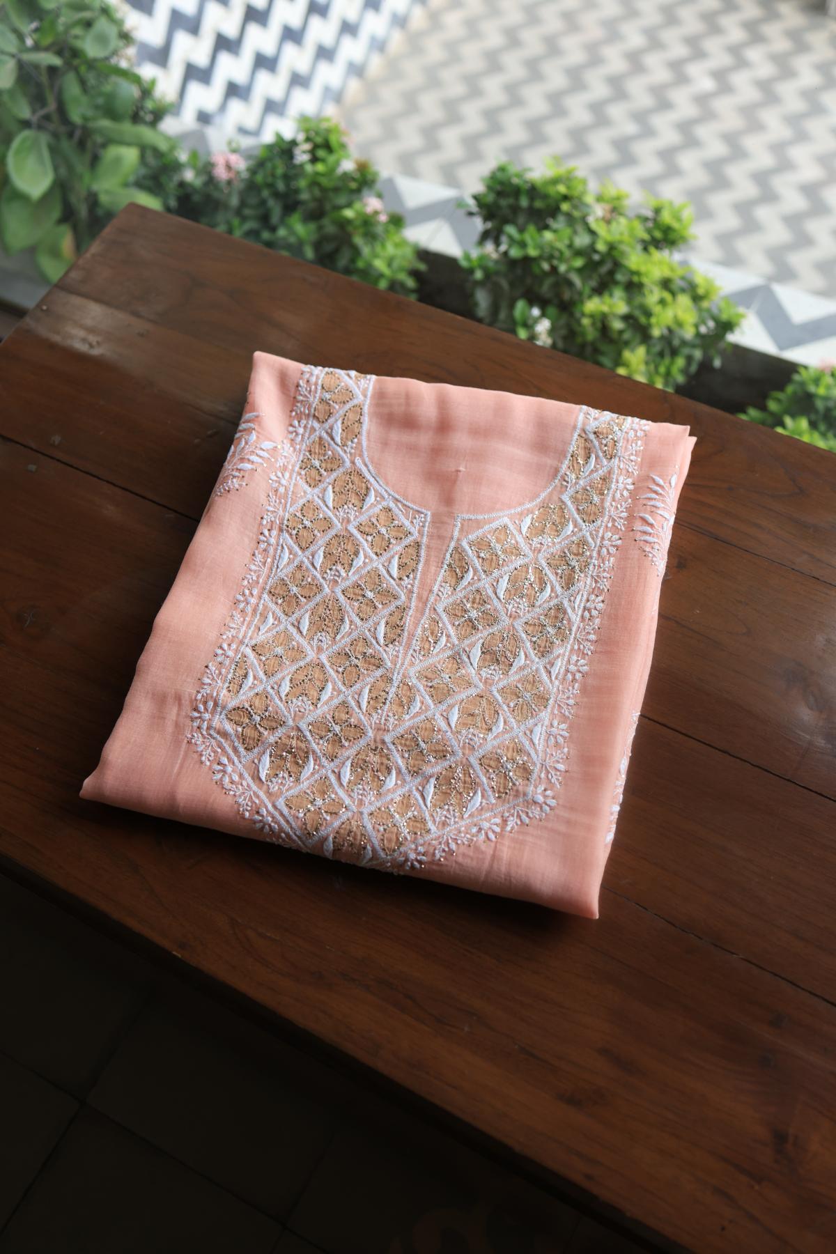 Peach Daraz Chikankari Kurta Fabrics