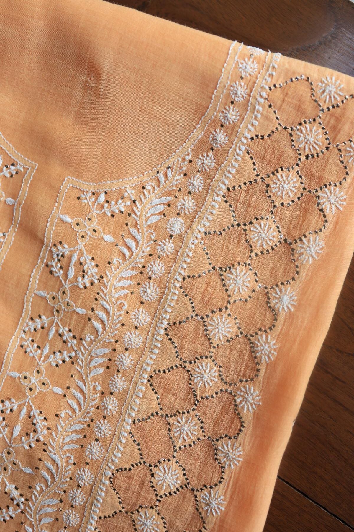 Peach Daraz Chanderi Chikankari Kurta Fabrics