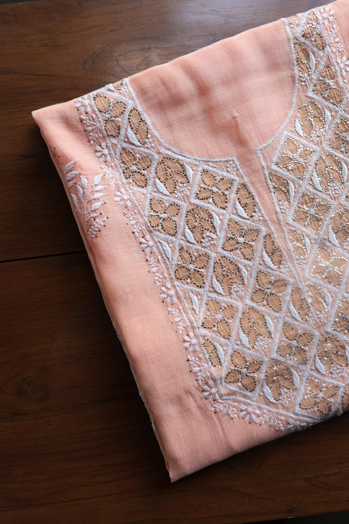 Peach Daraz Chikankari Kurta Fabrics