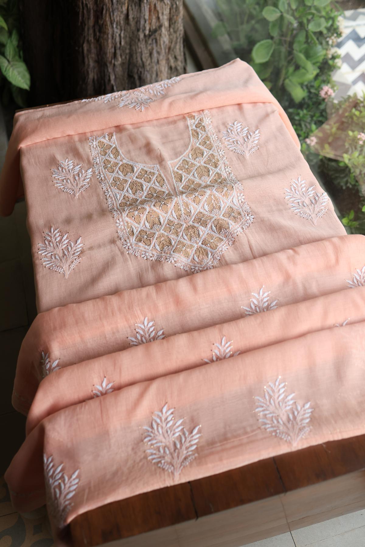 Peach Daraz Chikankari Kurta Fabrics