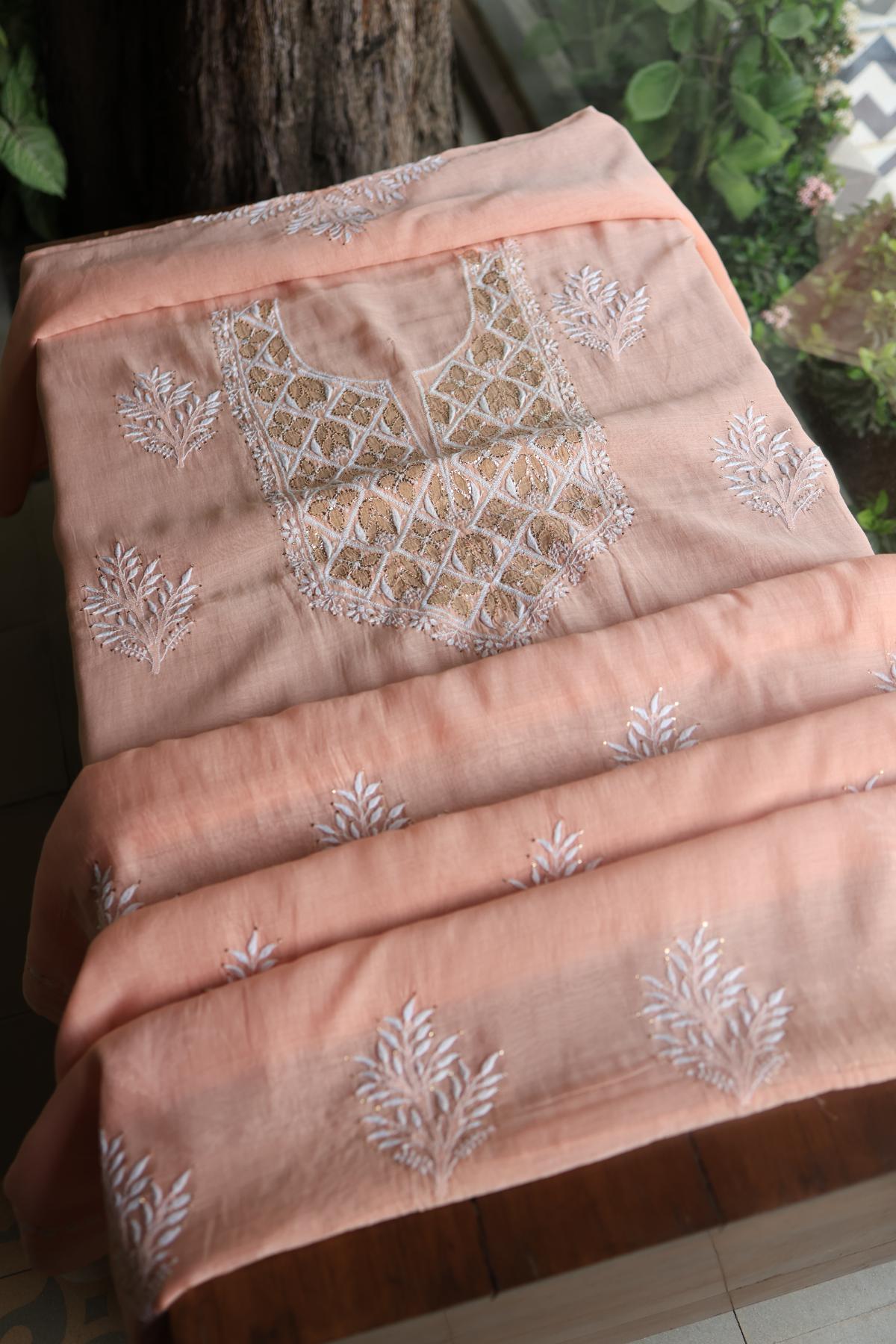 Peach Daraz Chikankari Kurta Fabrics
