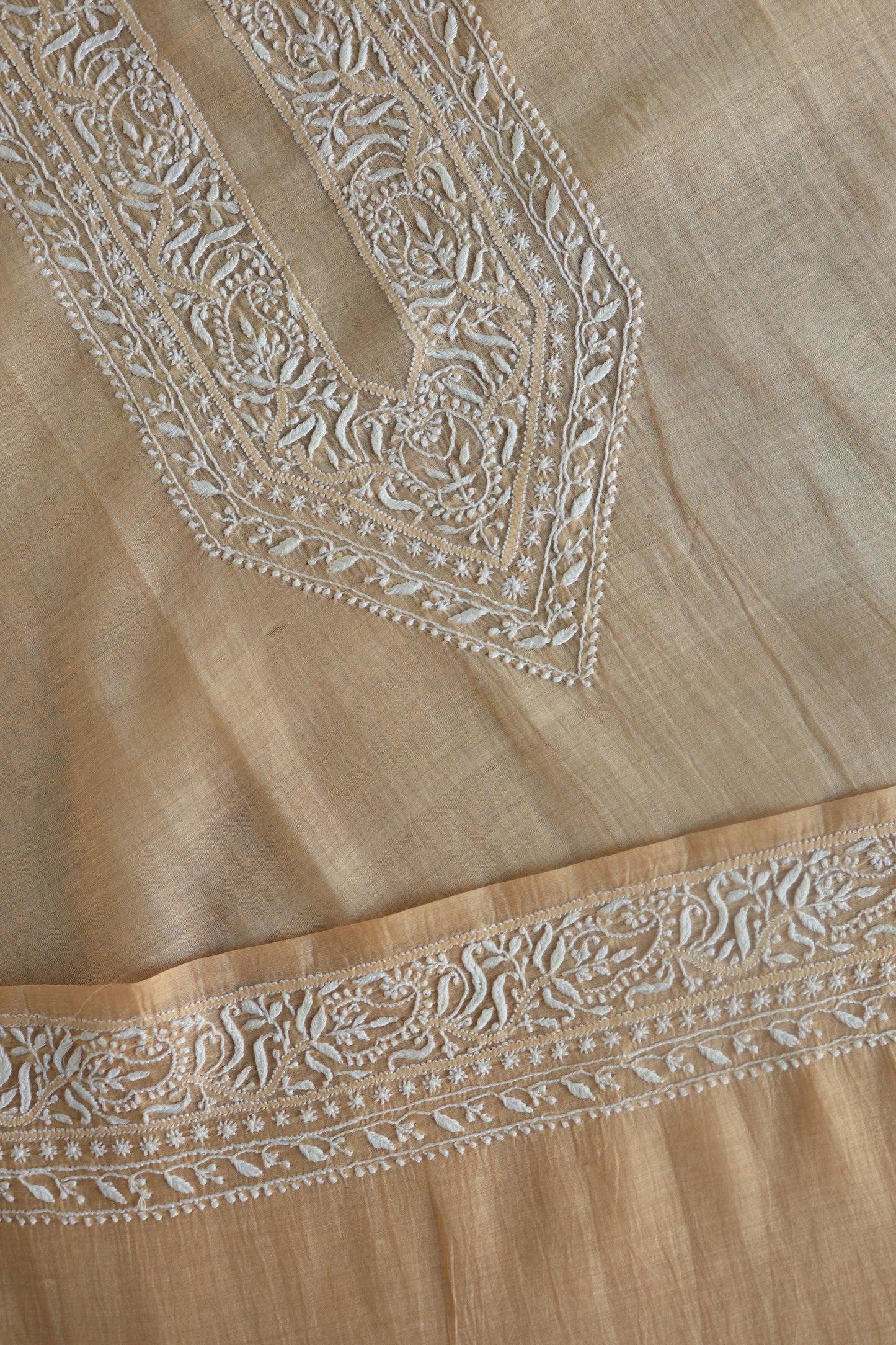 Peach Mulmul Chikankari Men's Kurtas Fabric