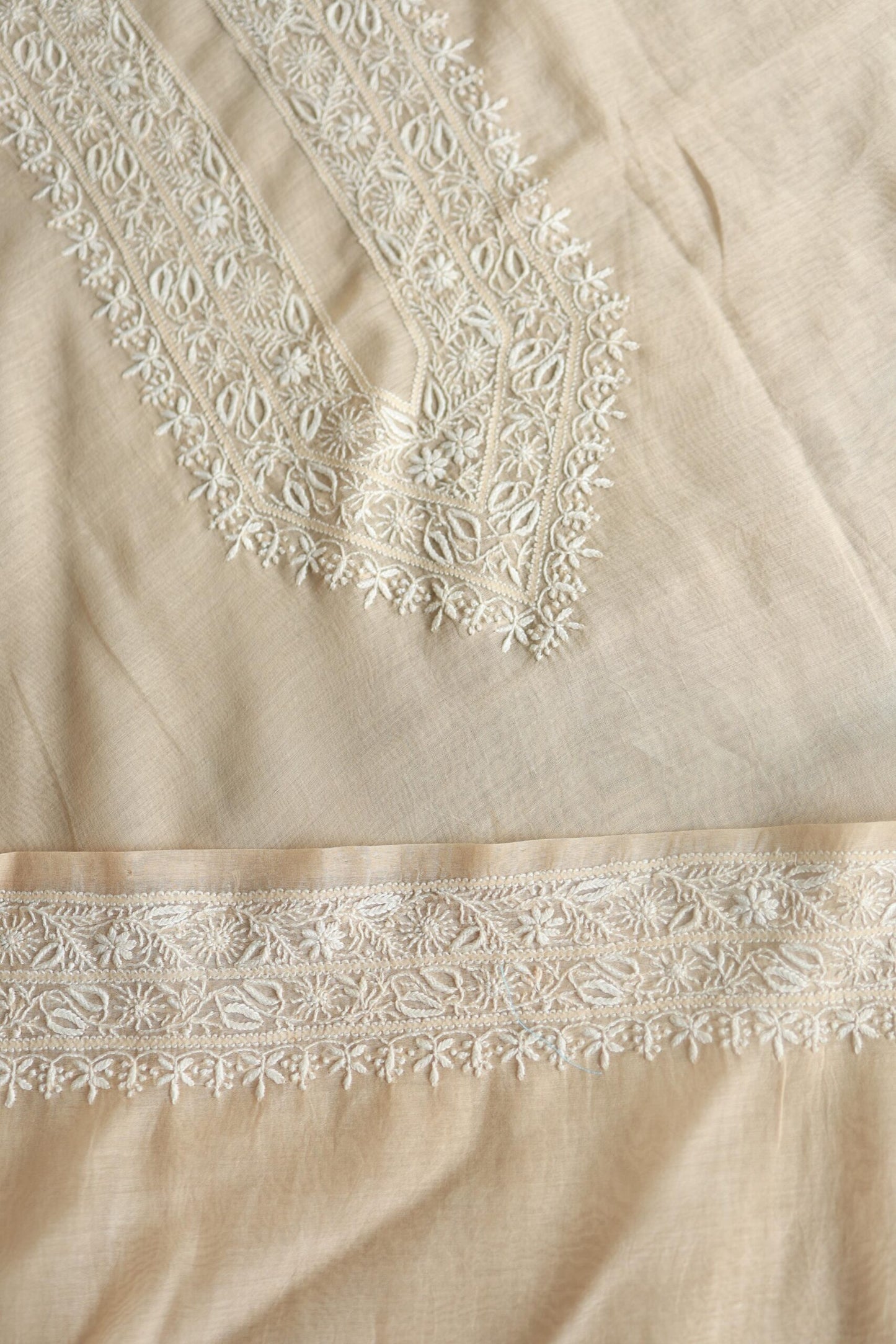Peach Mulmul Chikankari Unstitched Men's Kurtas Fabrics