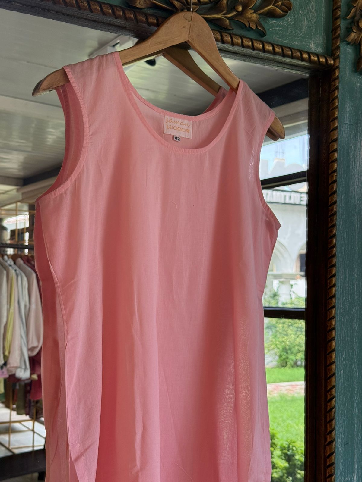 Peach Sequinned Chikankari Kota Kurta