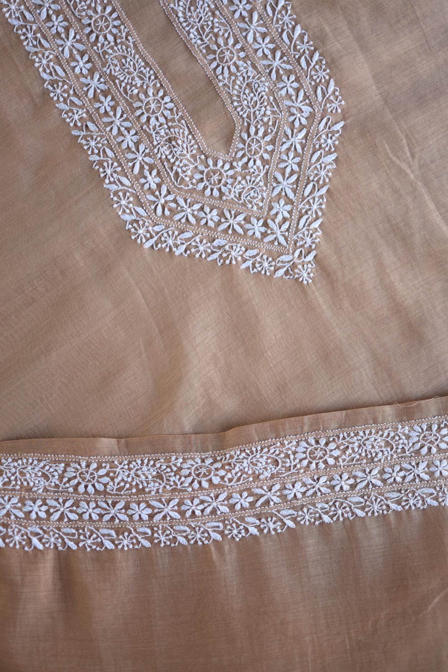 Peach Shade Mulmul Chikankari Unstitched Men's Kurtas Fabric