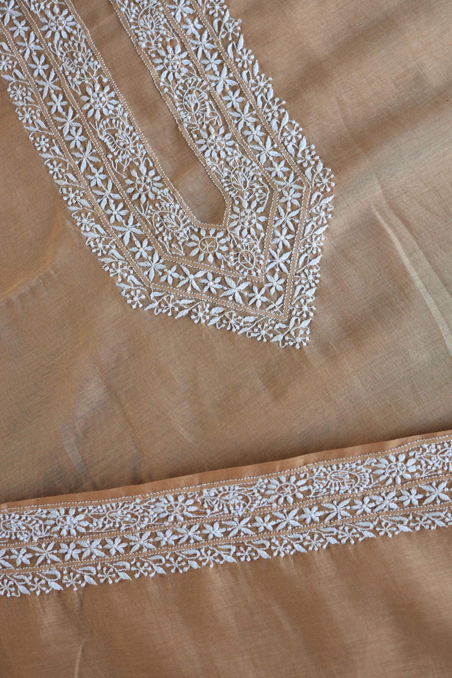 Peach Shade Mulmul Chikankari Unstitched Men's Kurtas Fabric