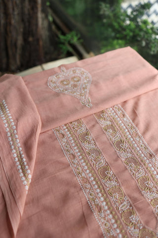 Peach Shade Shade Unisex Chikankari Bengal Muslin Kurta