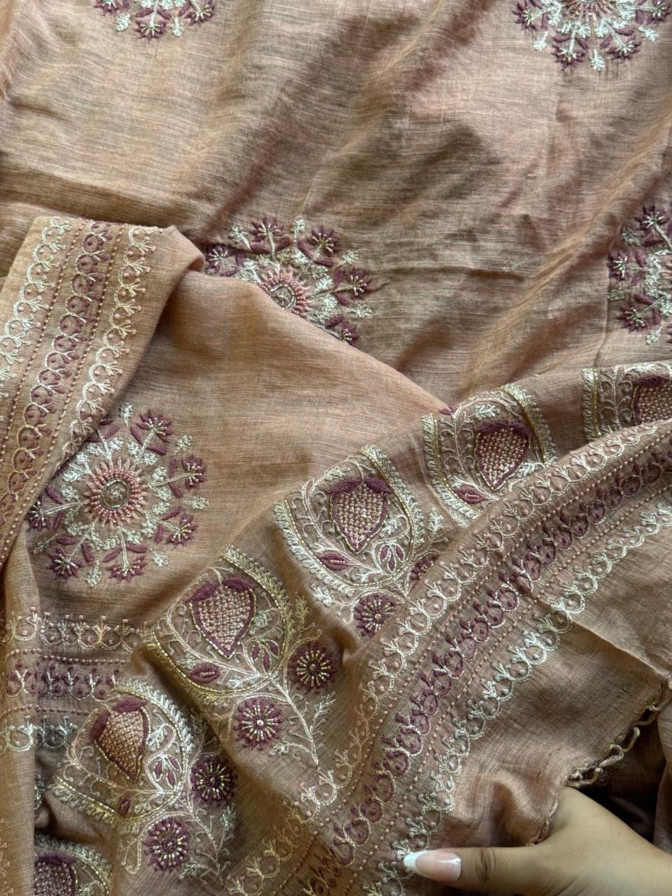 Peach Tissue Silk Fine Chikankari Boota Dupatta