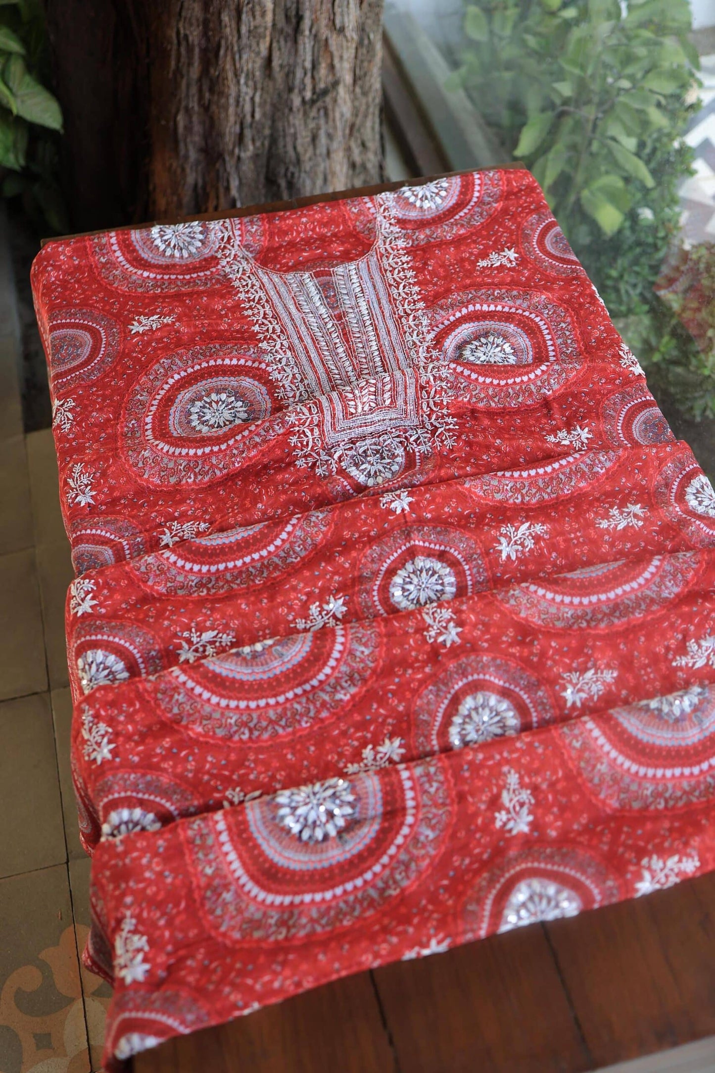 Carrot Pink Muslin Unstitched Kurta Fabric