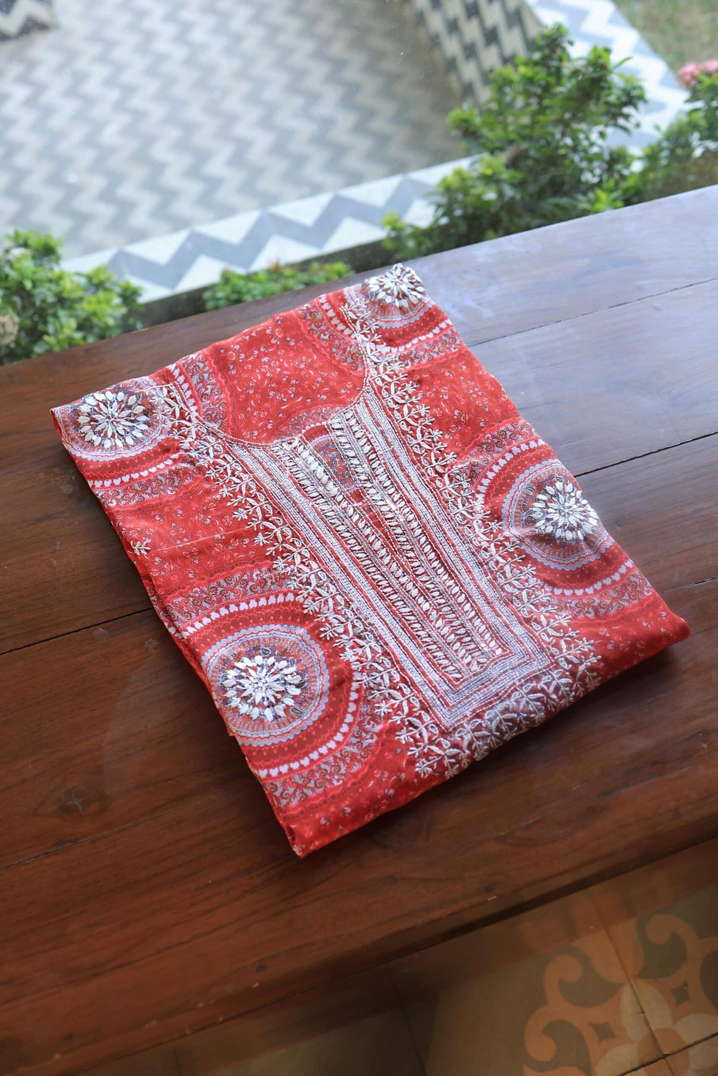 Carrot Pink Muslin Unstitched Kurta Fabric