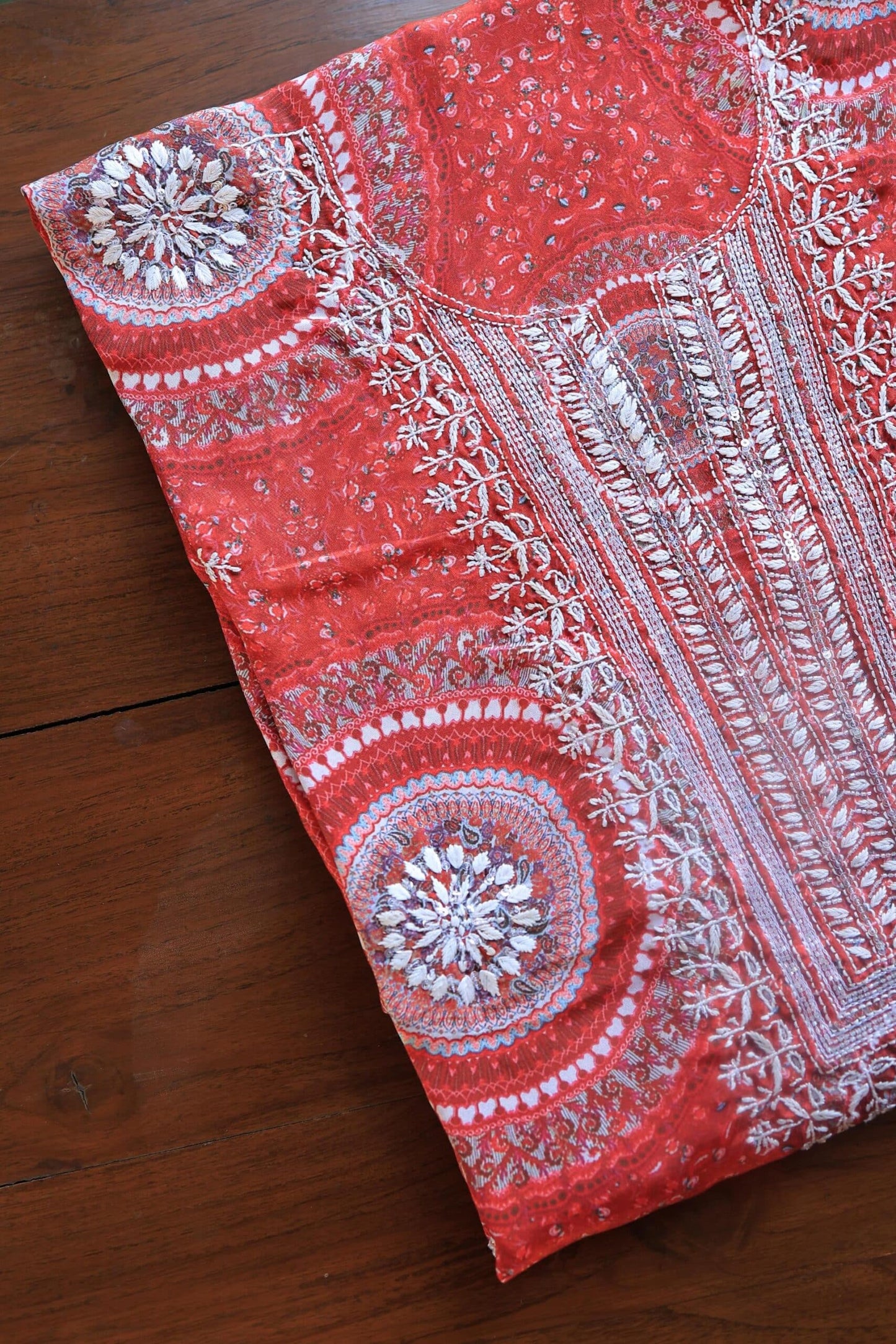 Carrot Pink Muslin Unstitched Kurta Fabric