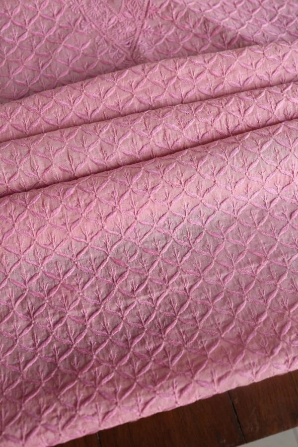 Pink All Over Chikankari Malmal Unstitched Men's Kurtas Fabric