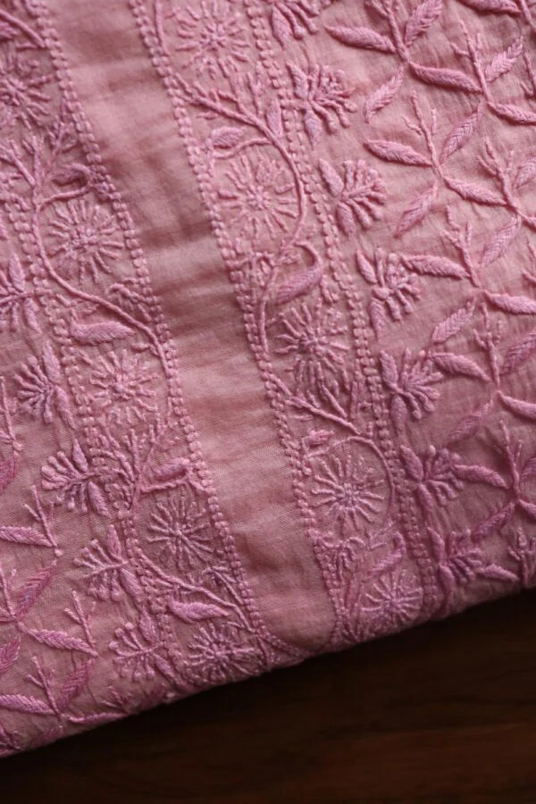 Pink All Over Chikankari Malmal Unstitched Men's Kurtas Fabric