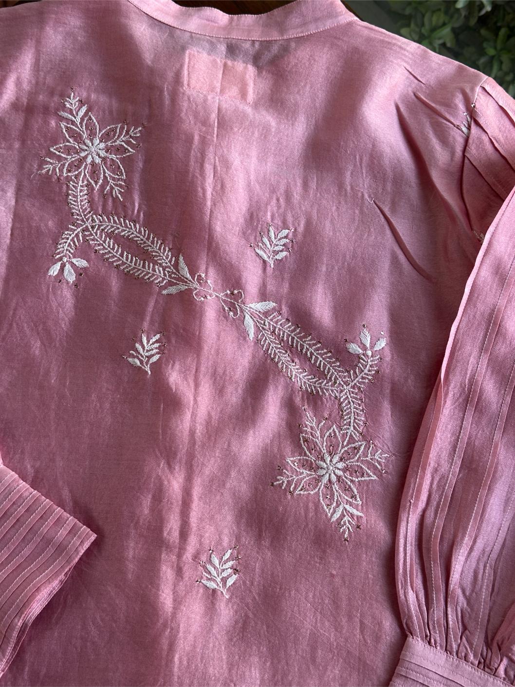 Pink Chanderi Chikankari Co-Ord Set