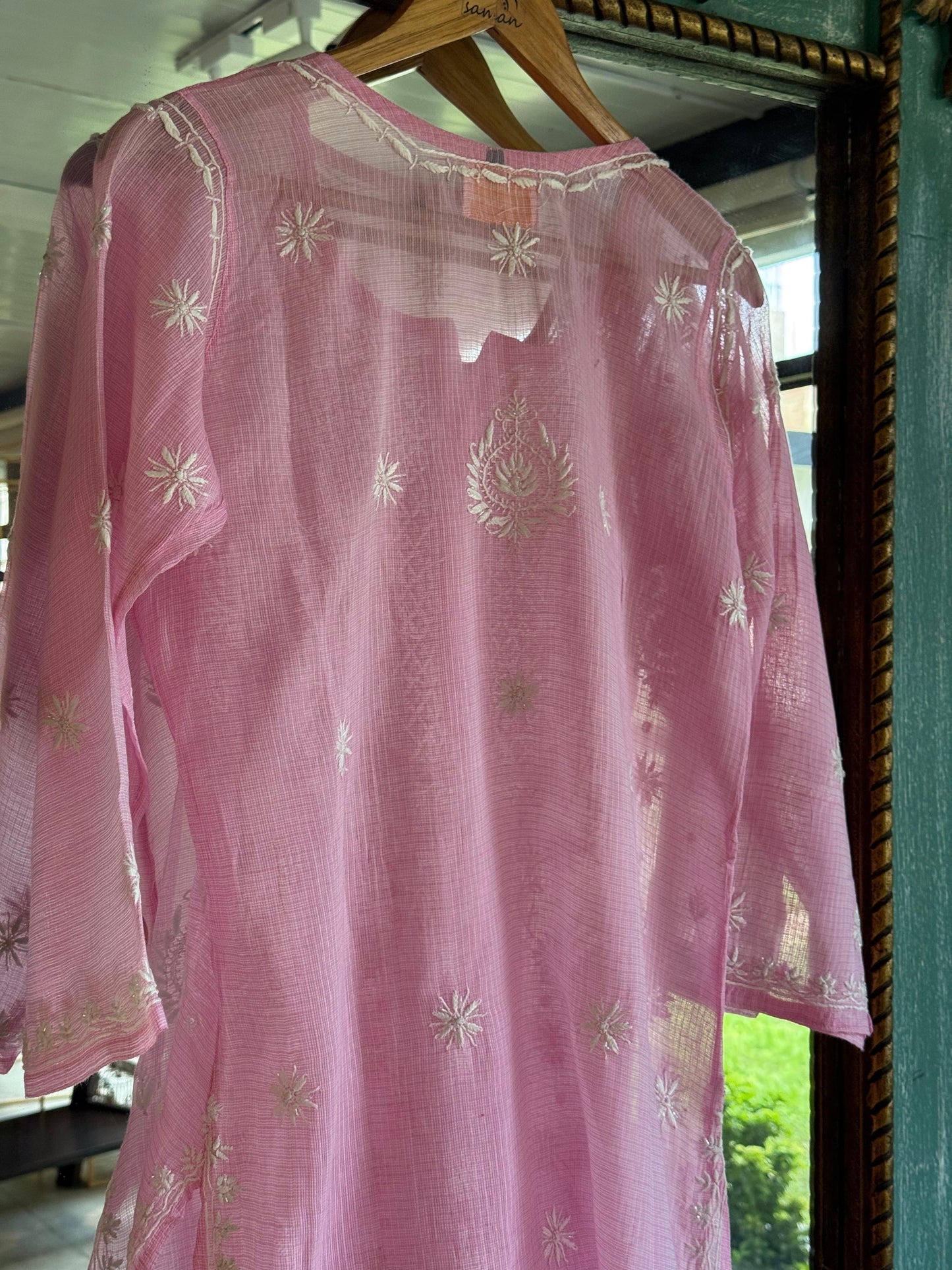 Pink Sequinned Chikankari Kota Kurta