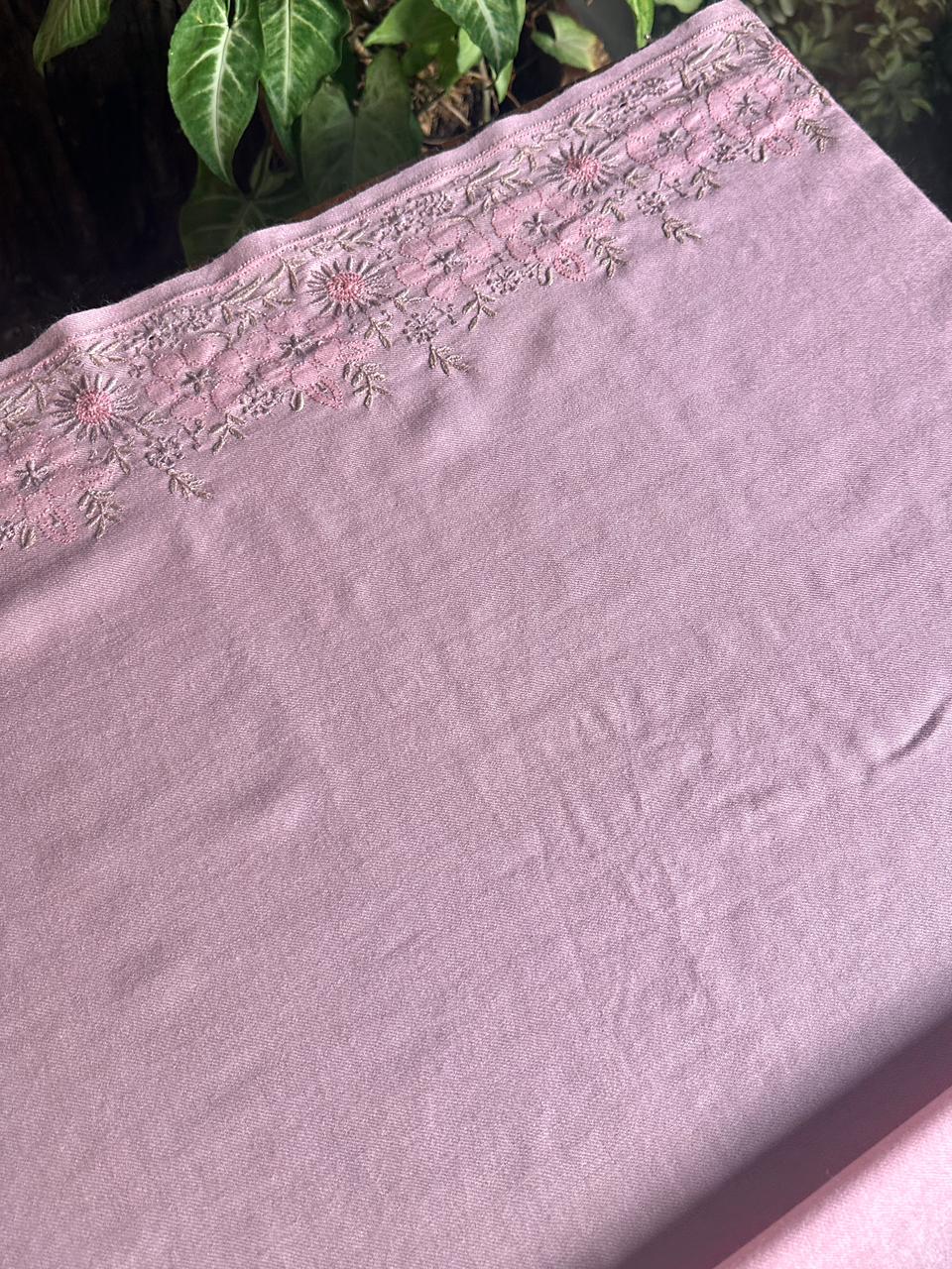 Pink Shade Saman Pashmina Resham Thread Fine Chikankari Shawl