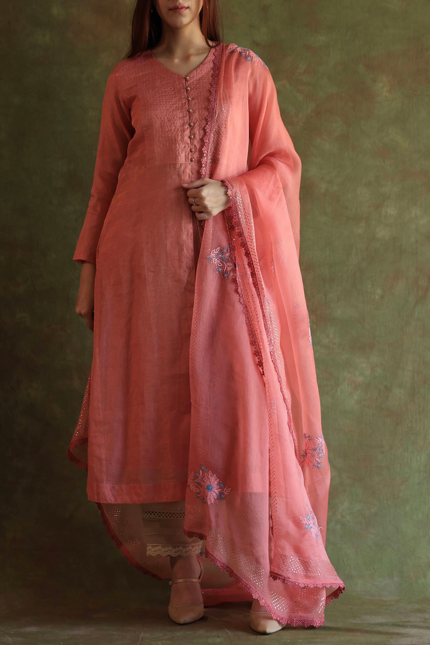Pink Tissue Silk Dagla Kurta Set