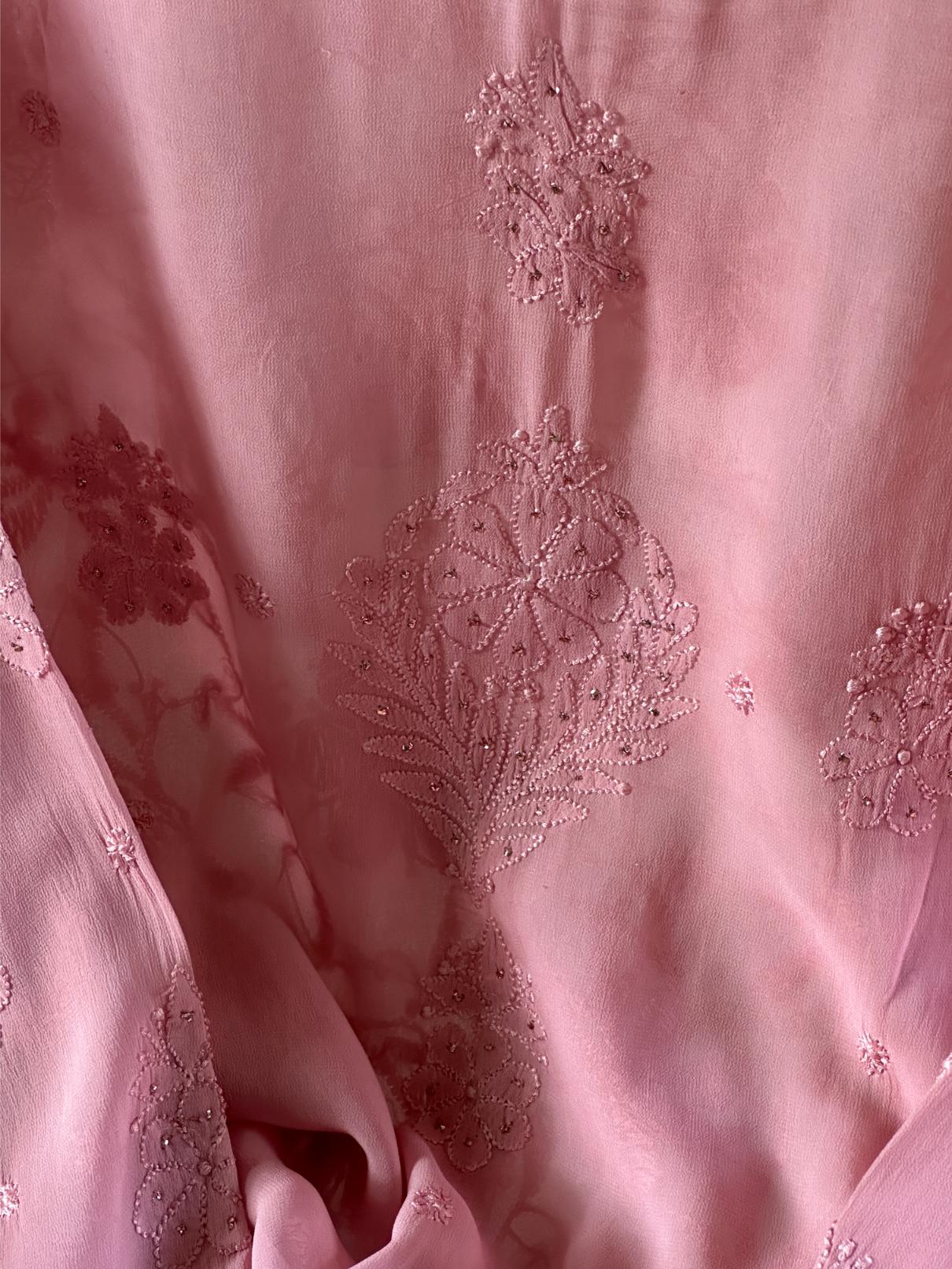 Pink Viscose Georgette Chikankari Ready to Wear Kurta