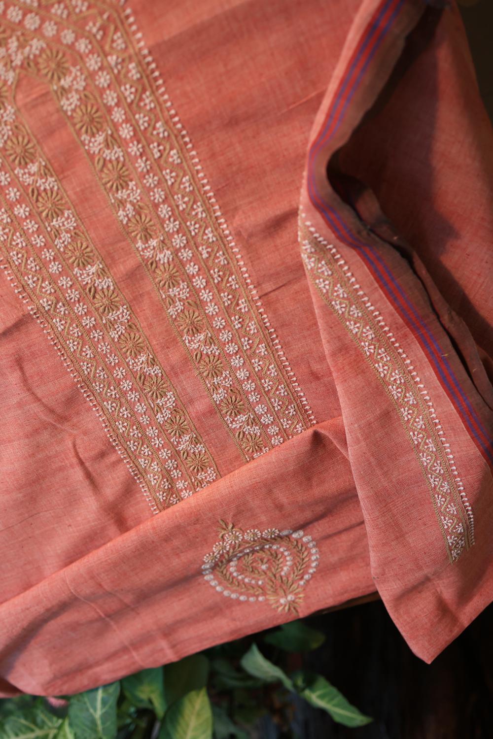 Pinkish Peach Malkha Handspun Khadi Kurtas Unisex Fabric