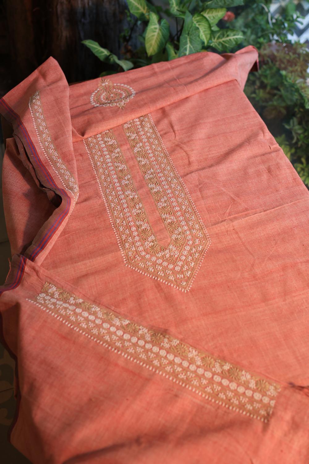 Pinkish Peach Malkha Handspun Khadi Kurtas Unisex Fabric